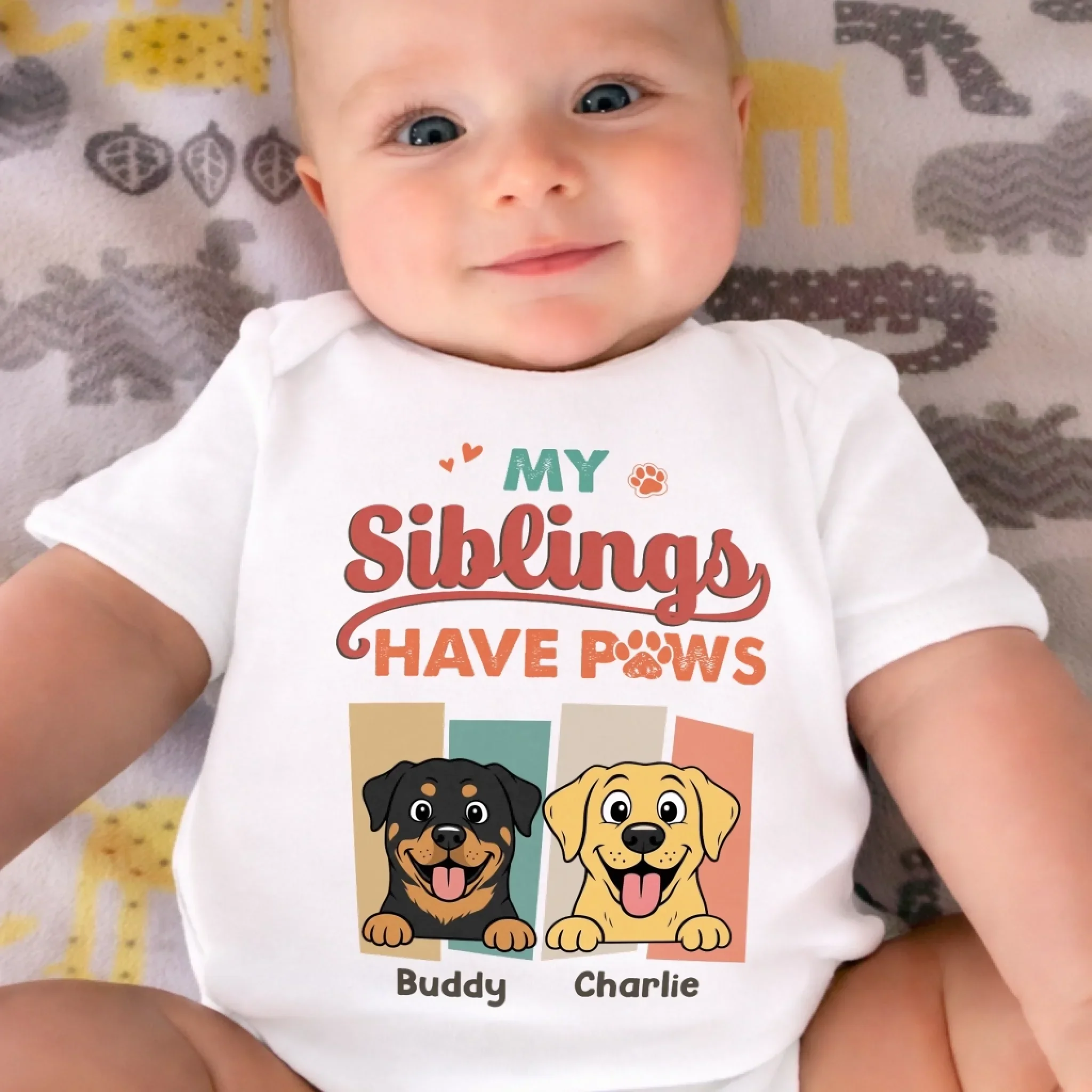 Custom First Mother's Day Baby Onesie - Personalized Baby Shower, Gender Reveal Gifts For New Moms, New Dads, New Parents, Dog Cat Lovers - My Siblings Have Paws - Image 5