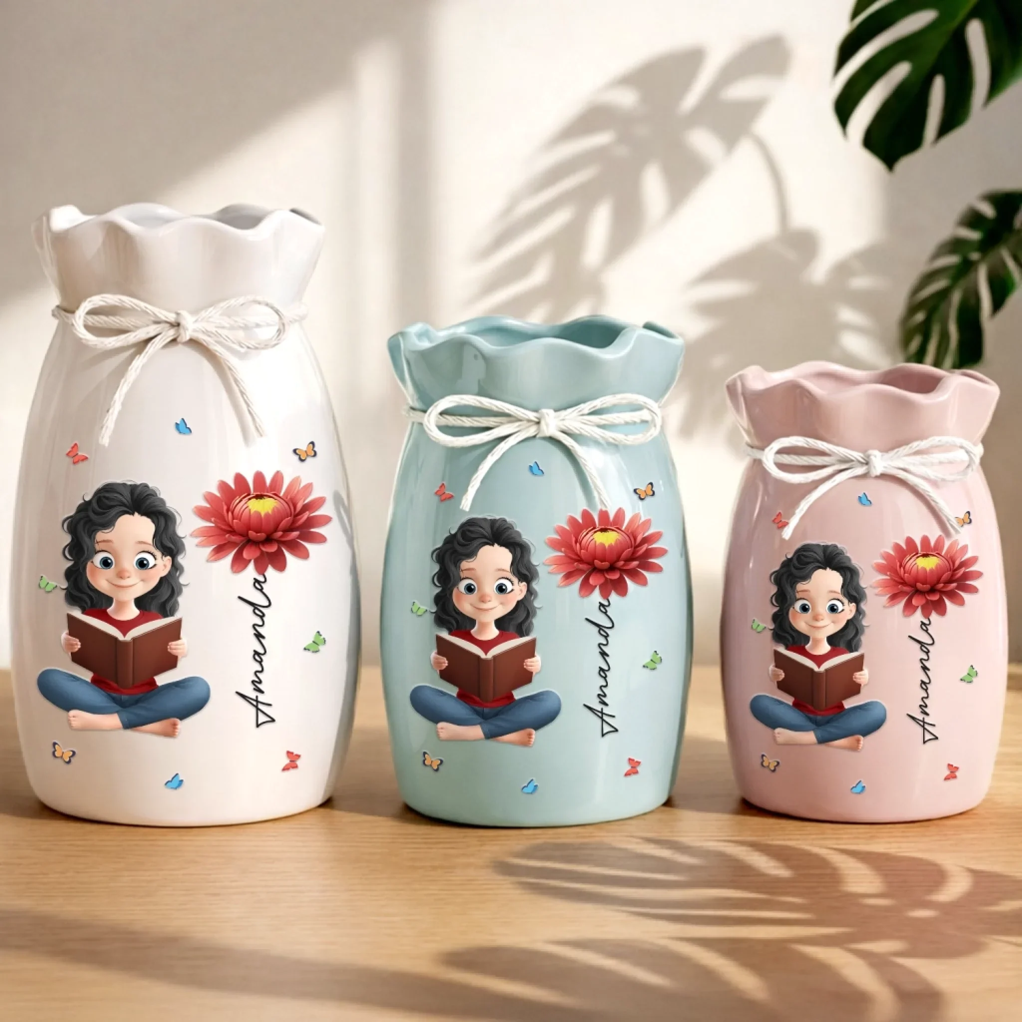 Custom Flower Vase With Ribbon - Personalized Bookish Gifts For Book Lovers, Bookworms, Readers - Reading, Dreaming, Repeating - Image 2
