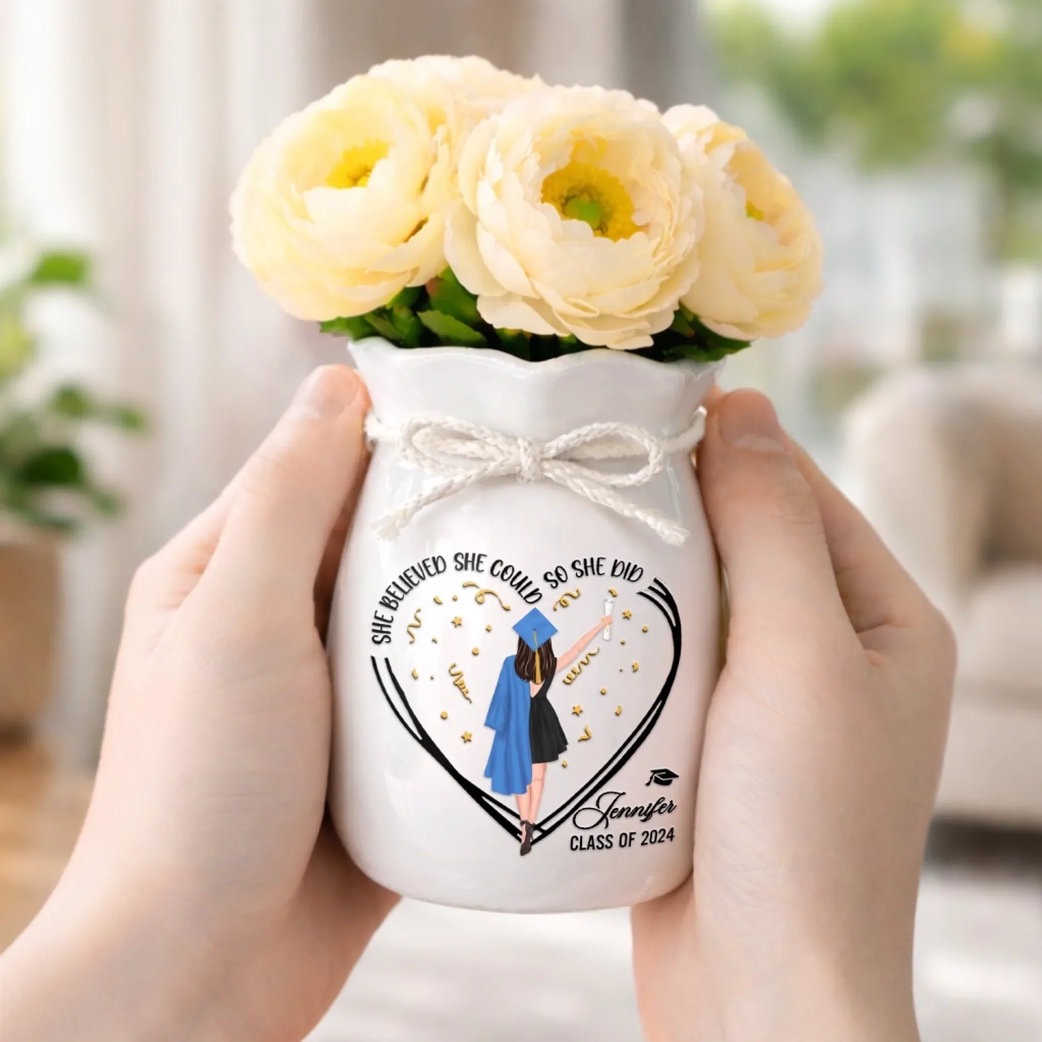 Custom Flower Vase With Ribbon - Personalized Graduation Gifts For Her - Graduation Looks Good On You - Image 4