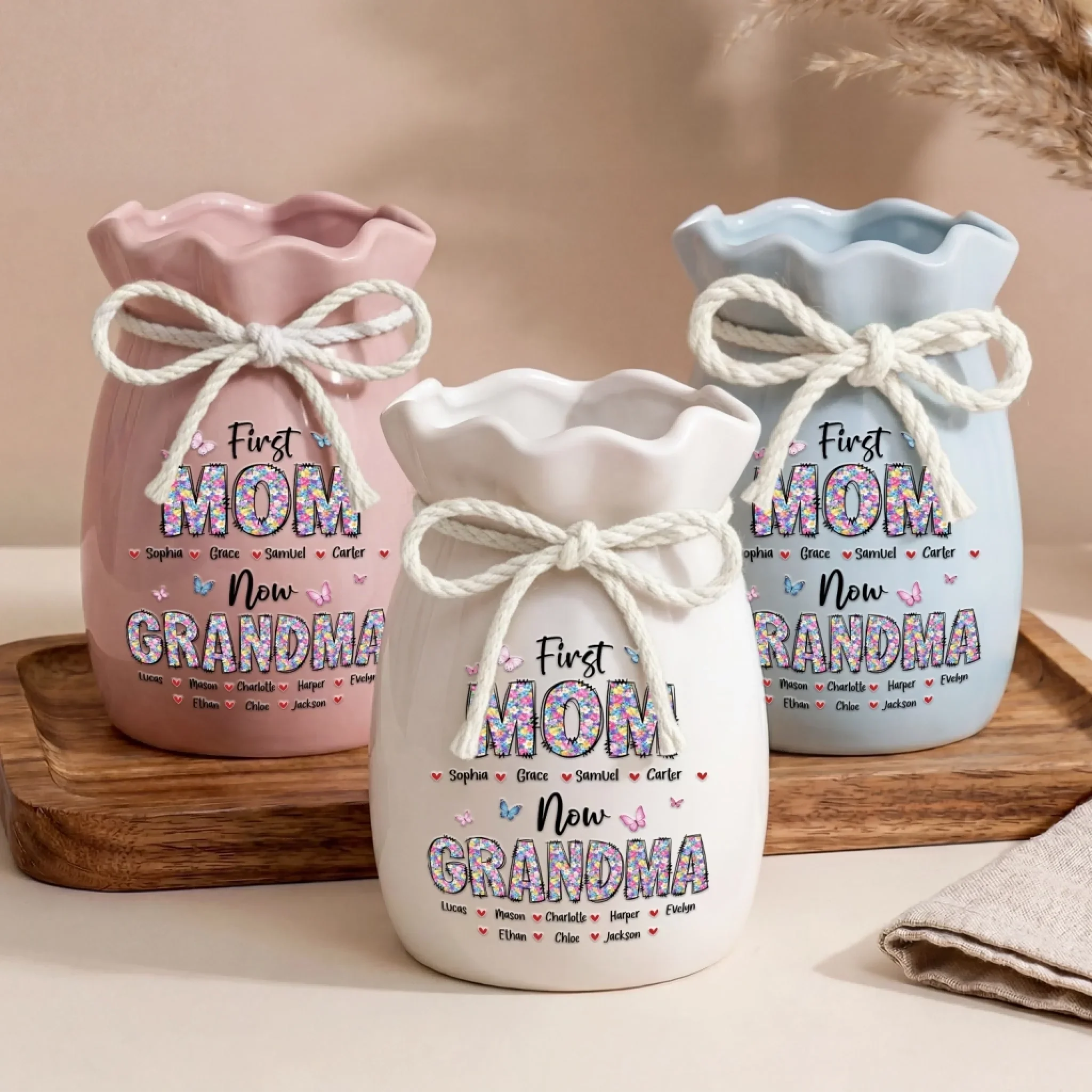 Custom Flower Vase With Ribbon - Personalized Mother's Day Birthday Gifts For Mom, Grandma - Promoted From Mom To Grandma - Image 3