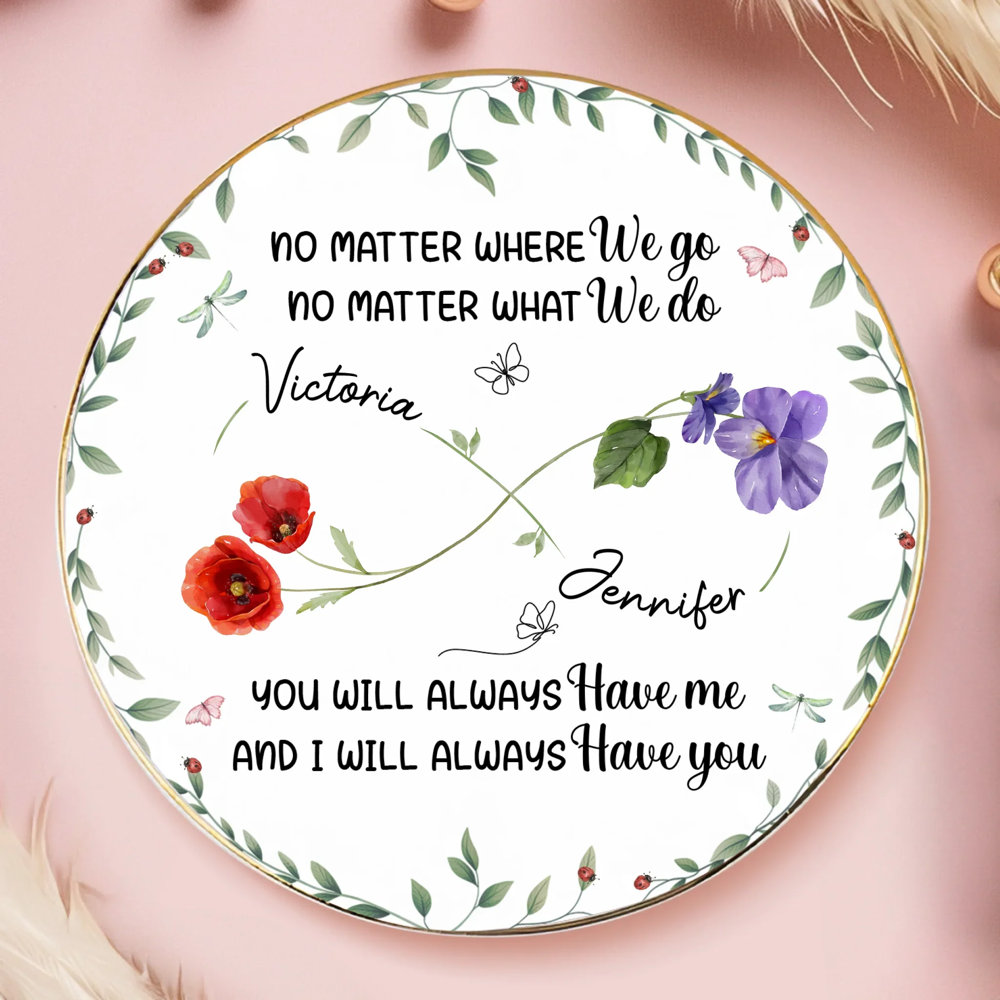Custom Full-Print Round Jewelry Dish - Personalized Best Friend Birthday Gifts For Women, Besties, Sisters, BFF - More Than Friends, We’re Soulmates - Image 2