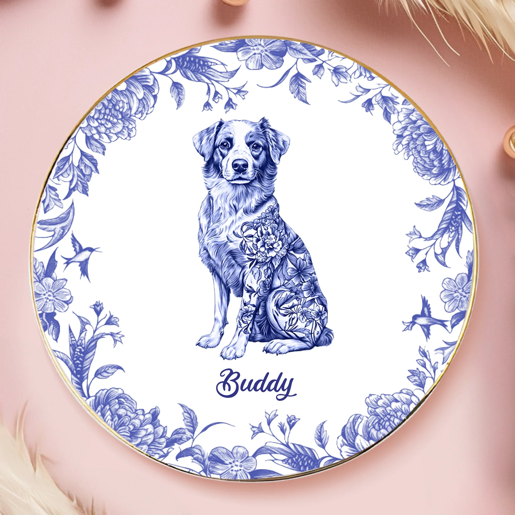 Custom Full-Print Round Jewelry Dish - Personalized  Father's Day Birthday Gifts For Dog Cat Lovers, Dog Dad And Mom, Cat Owners - Floral Soul, Furry Heart - Image 2