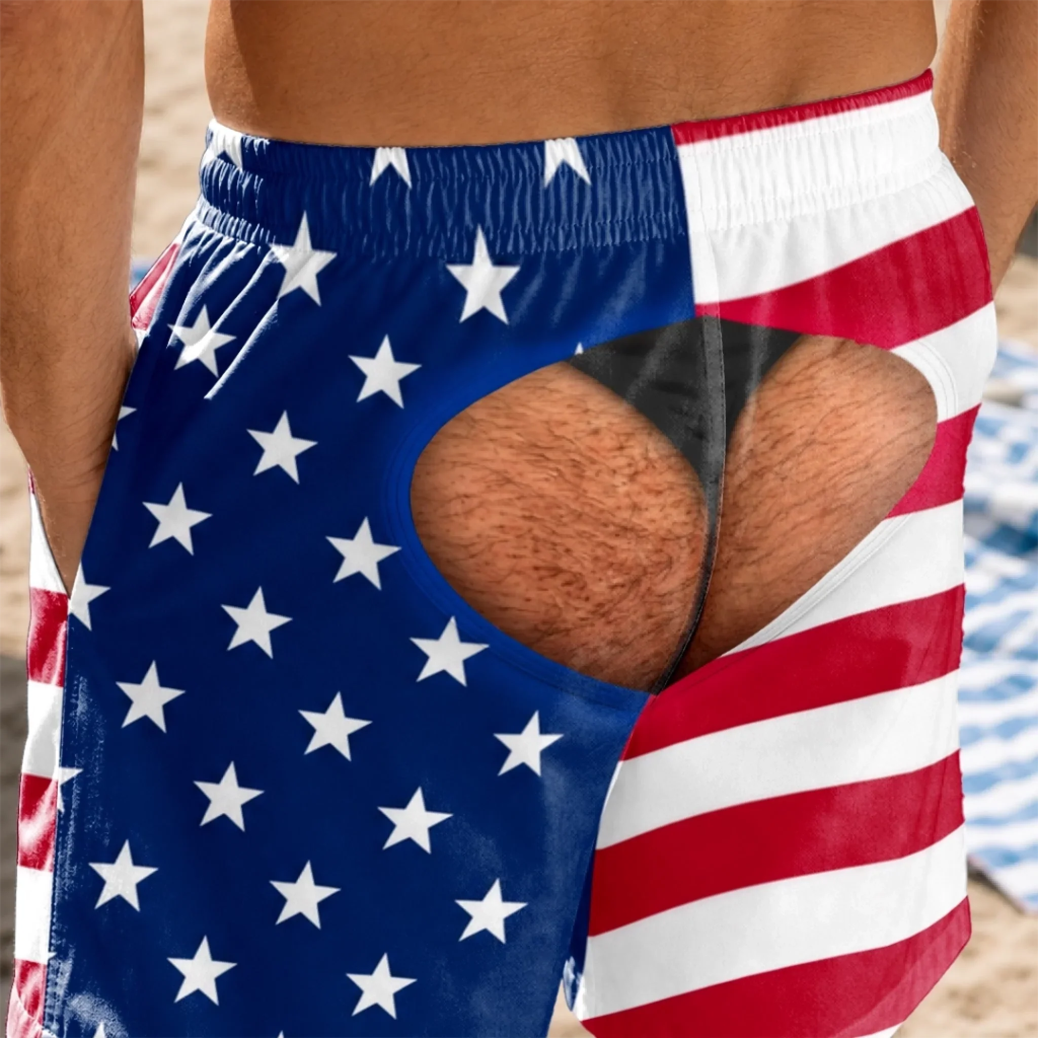 Custom Funny Patriotic Men Swim Trunks - Personalized Birthday Gifts For Husband, Son, Grandson, Brother, Grandpa, Dad, Yourself - Worth A Second Look - Image 2