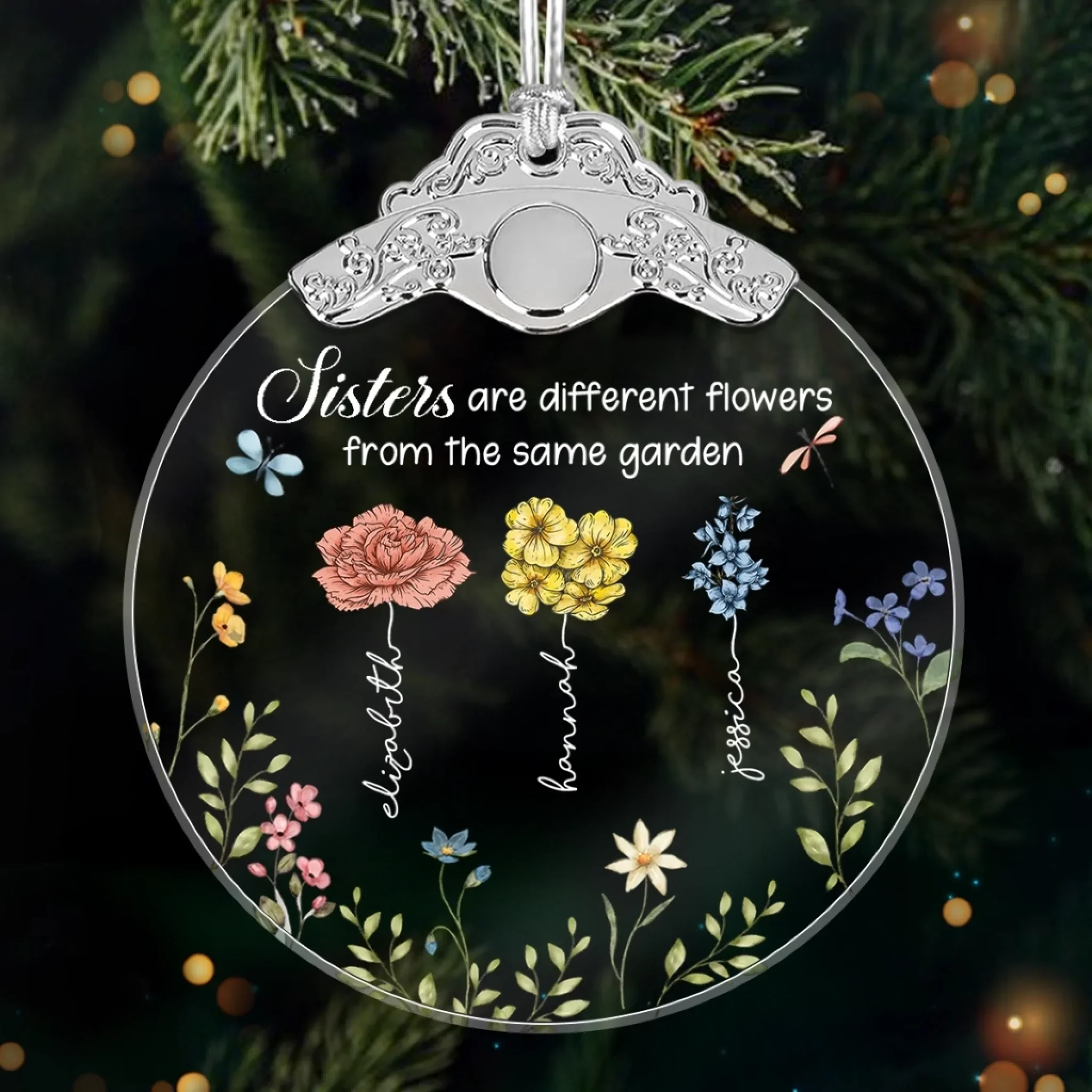 Custom Glass Ornament - Personalized Christmas Best Friend Birthday Gifts For Women, Besties, Sisters, BFF - Blooming Together