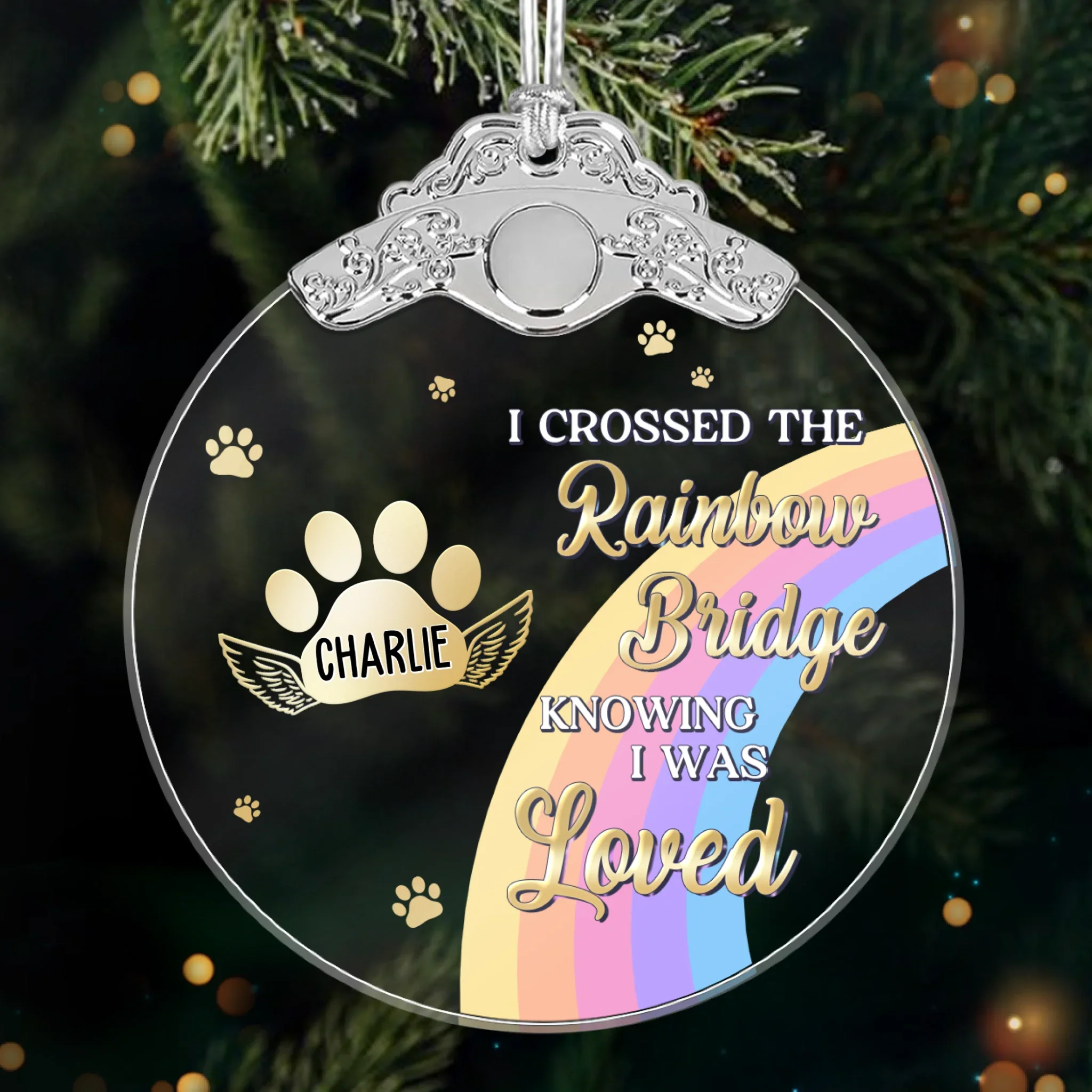 Custom Glass Ornament - Personalized Pet Christmas Memorial Sympathy Gifts For Dogs, Cats - Waiting Beyond The Rainbow Bridge - Image 2