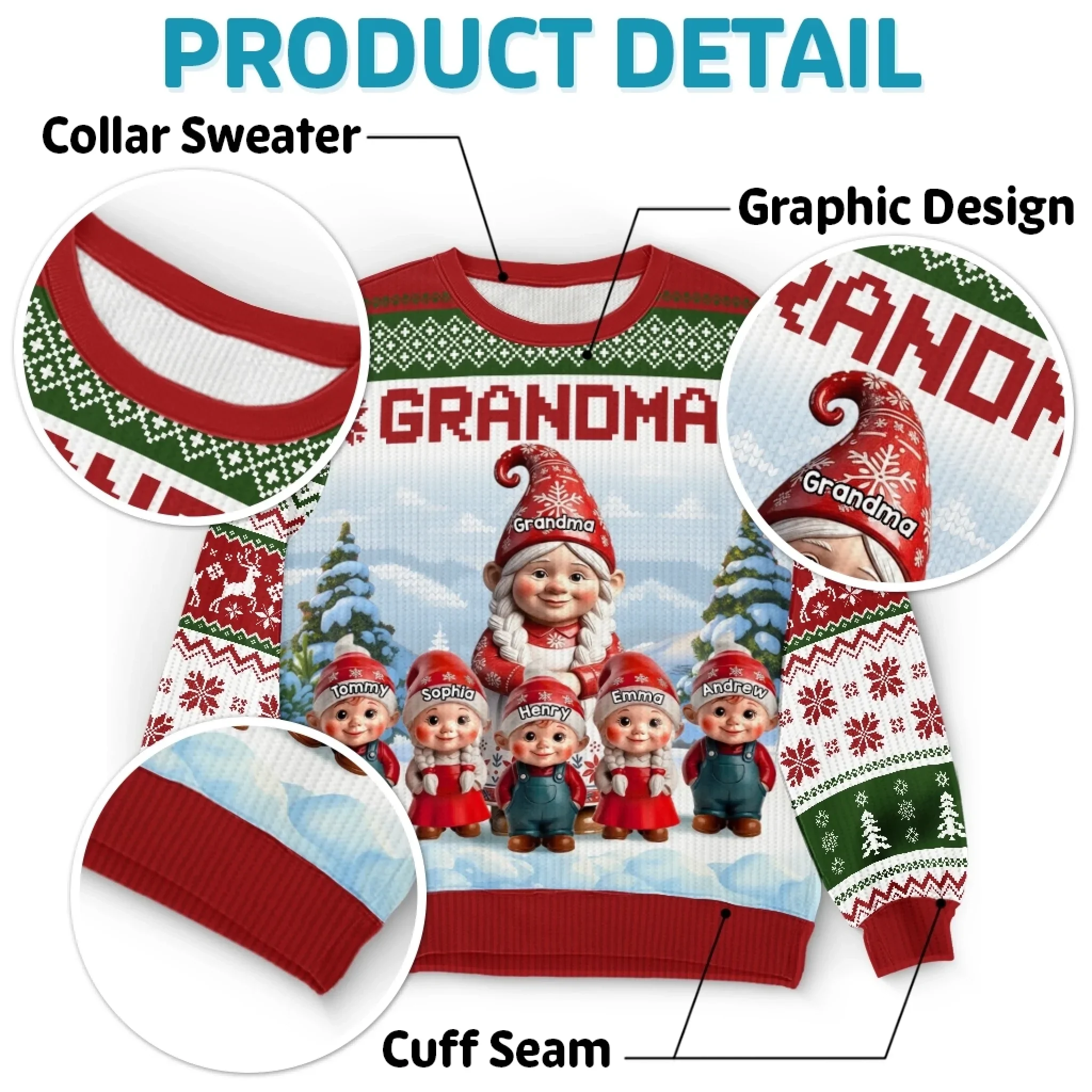 Custom Gnome Unisex Ugly Sweatshirt - Personalized Christmas Birthday Gifts For Mom, Grandma - Christmas Magic Shared Across Generations - Image 5