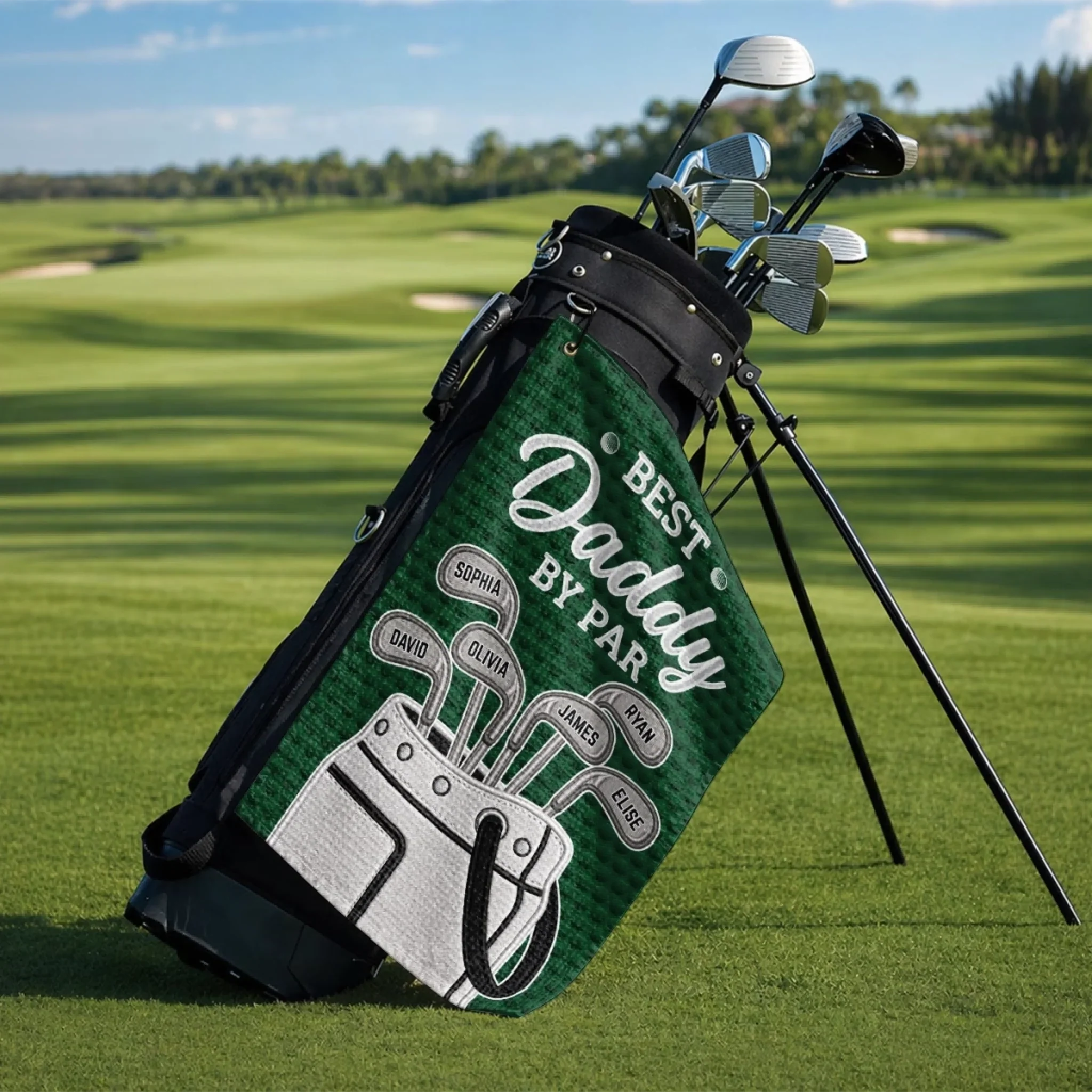 Custom Golf Towel - Personalized Father's Day Birthday Golf Gifts For Dad, Grandpa - Good Vibes And Fairways - Image 5