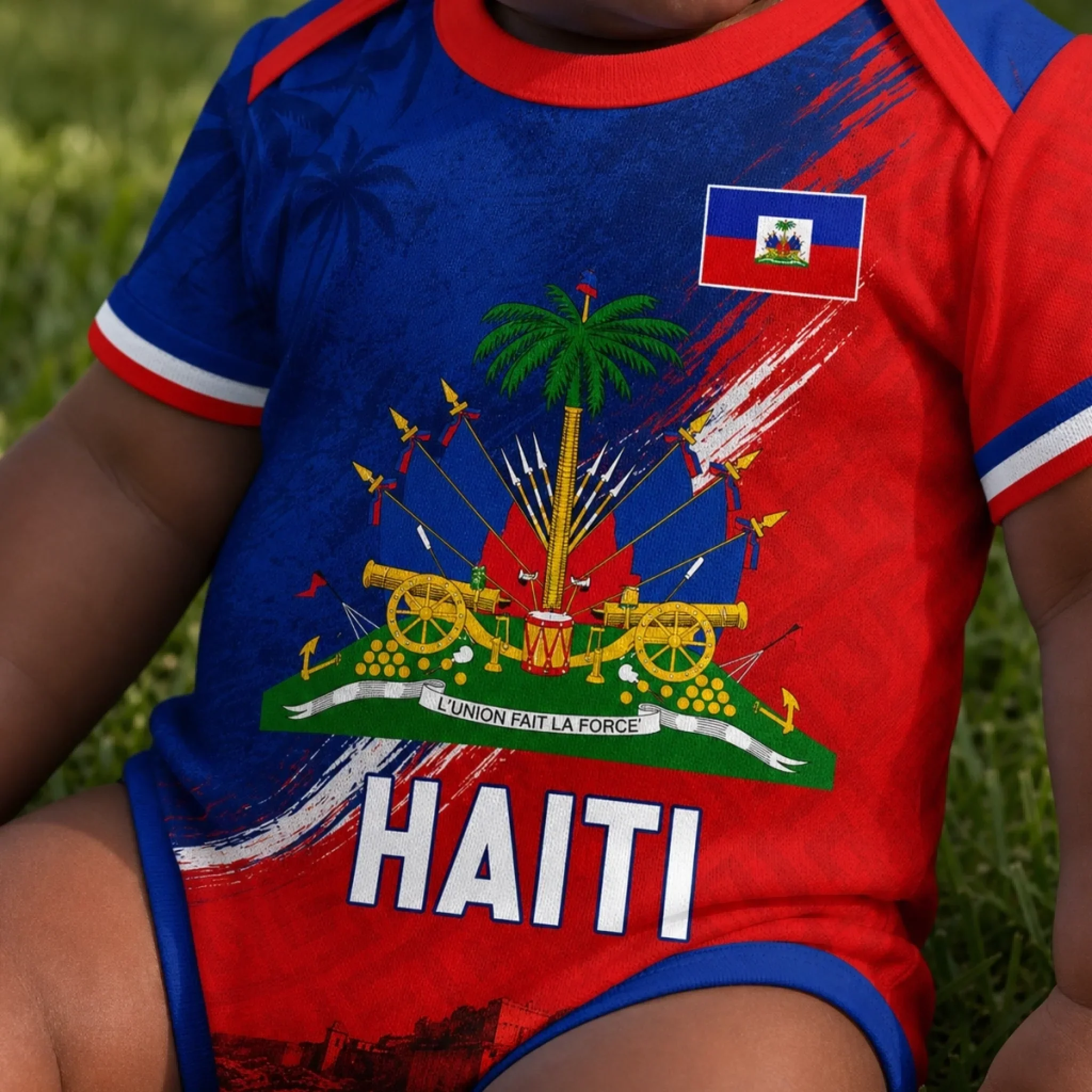 Custom Haiti World Football Baby Jersey Bodysuit
 - Personalized Baby Shower, Gender Reveal Gifts For New Moms, New Dads, Football Lovers - Haiti’s Littlest Football Star Is Here - Image 4