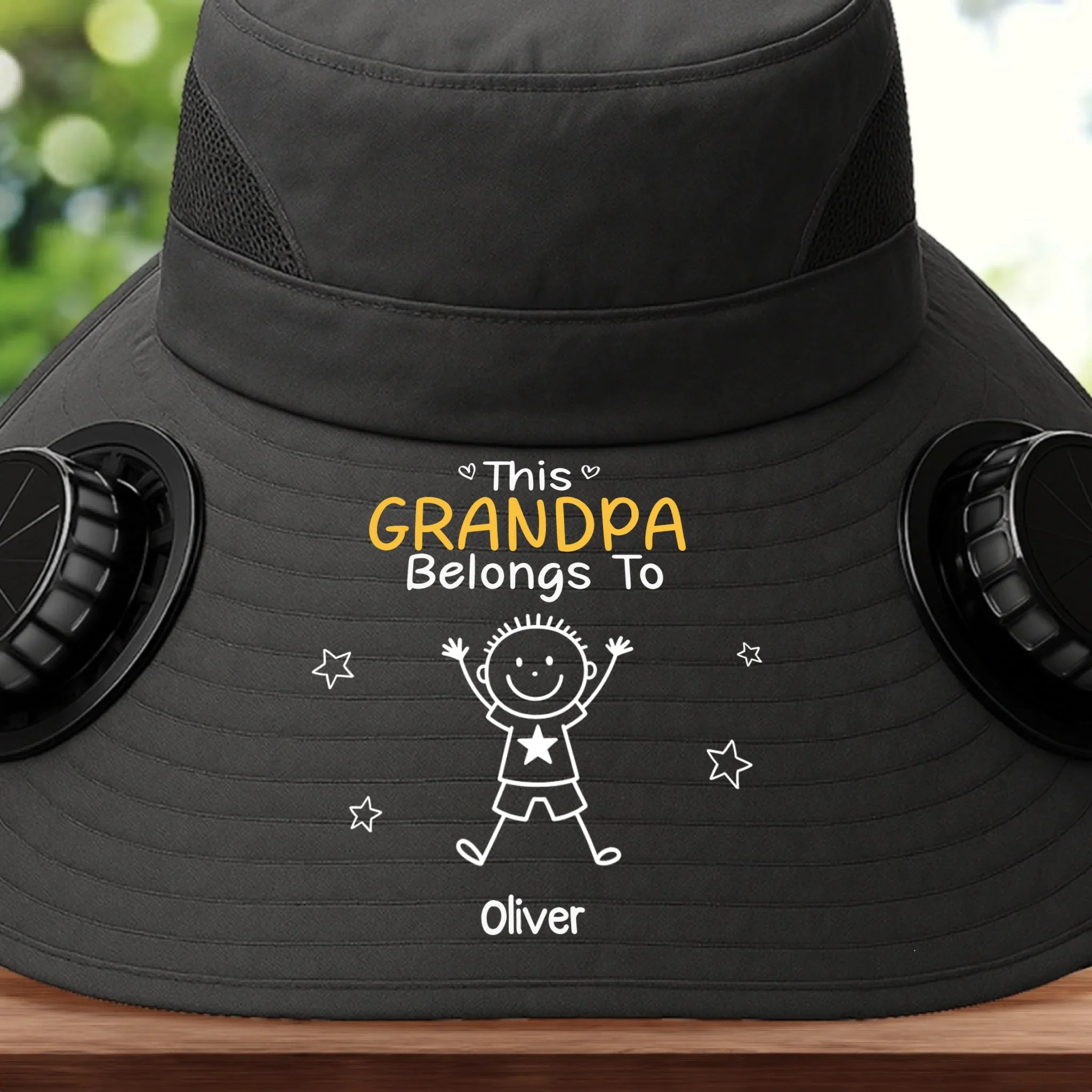 Custom Hat With Fans Solar Power - Personalized Birthday Fishing Gifts For Fisherman, Dad, Grandpa - Grandpa Belongs To Kids - Image 3