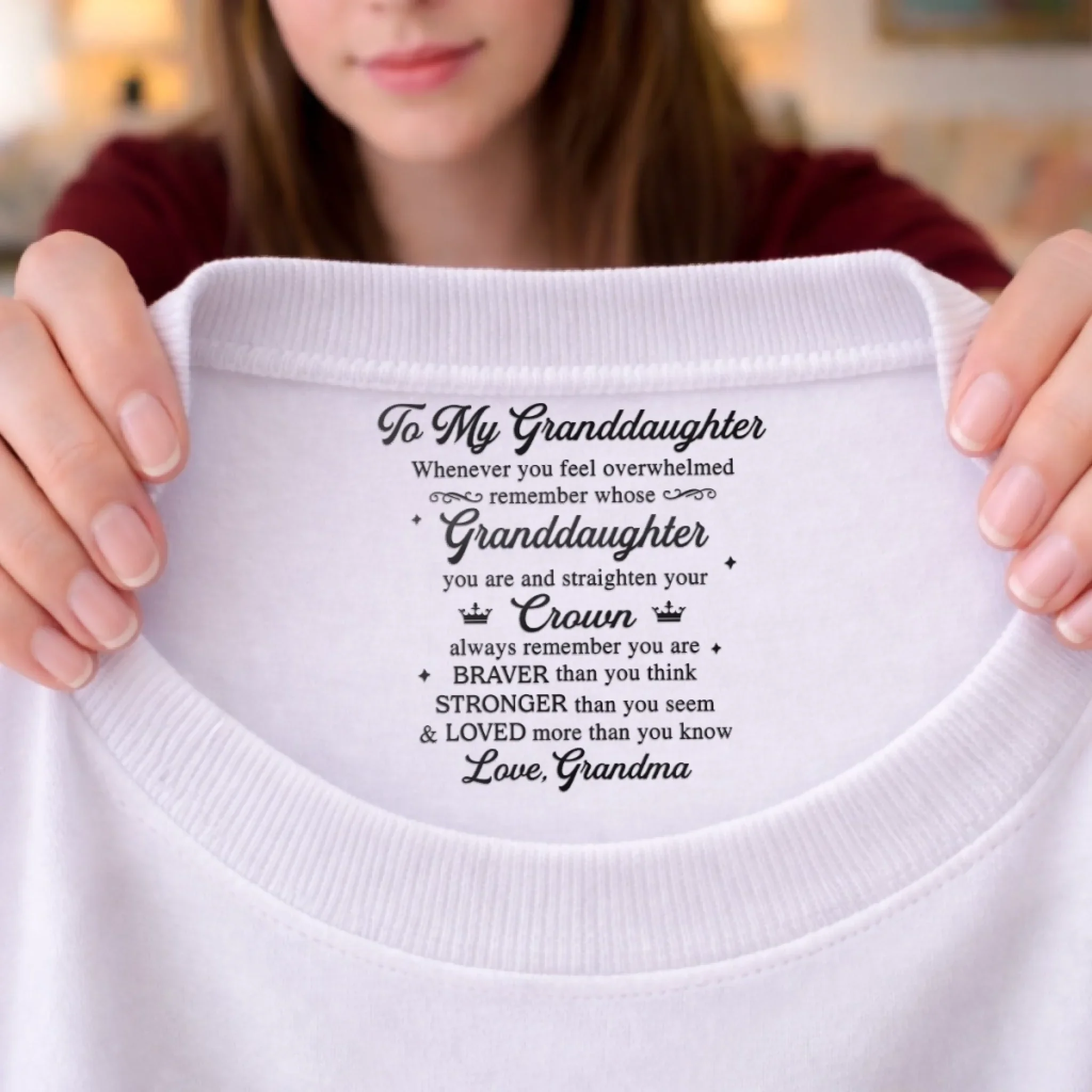 Custom Inside Neck Print T-Shirt - Personalized Birthday Gifts For Granddaughter - A Hug From Grandma, Always - Image 14