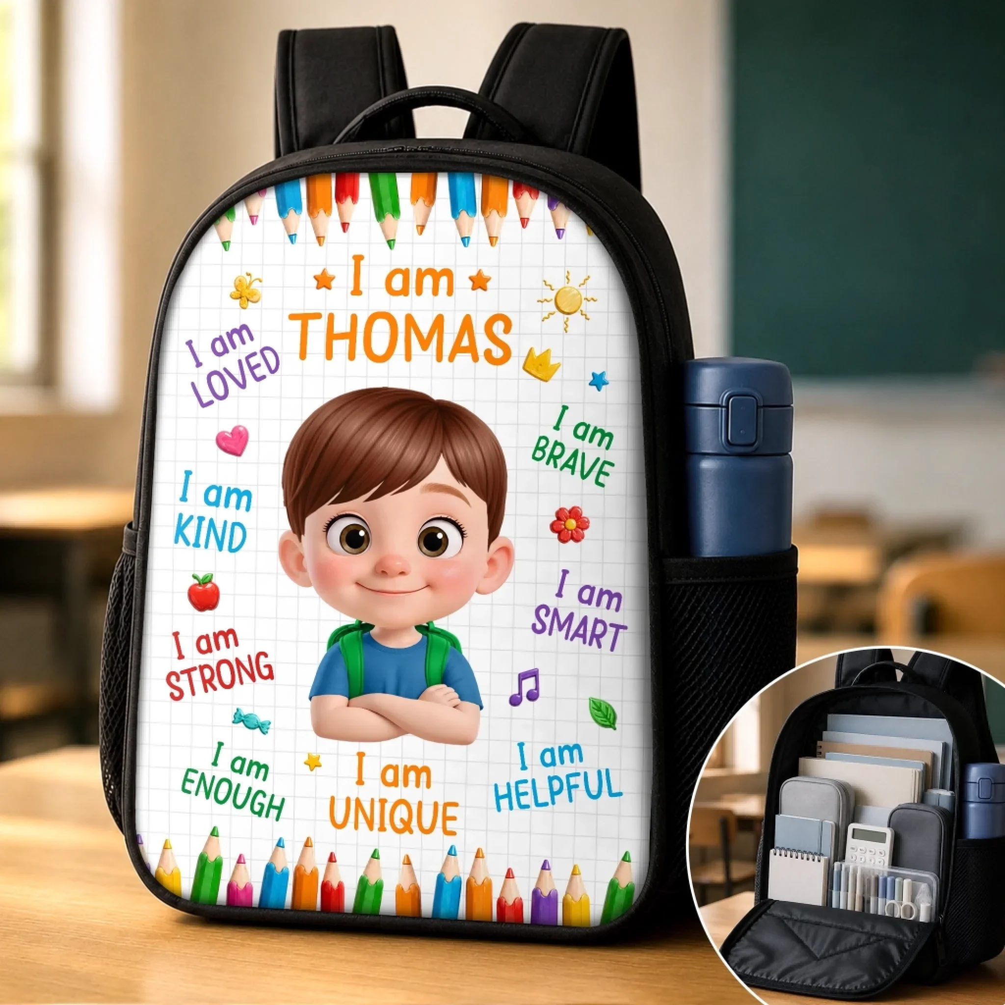 Custom Kids Front Printed Backpack - Personalized Back To School Gifts For Kids - I Am Strong - Image 4