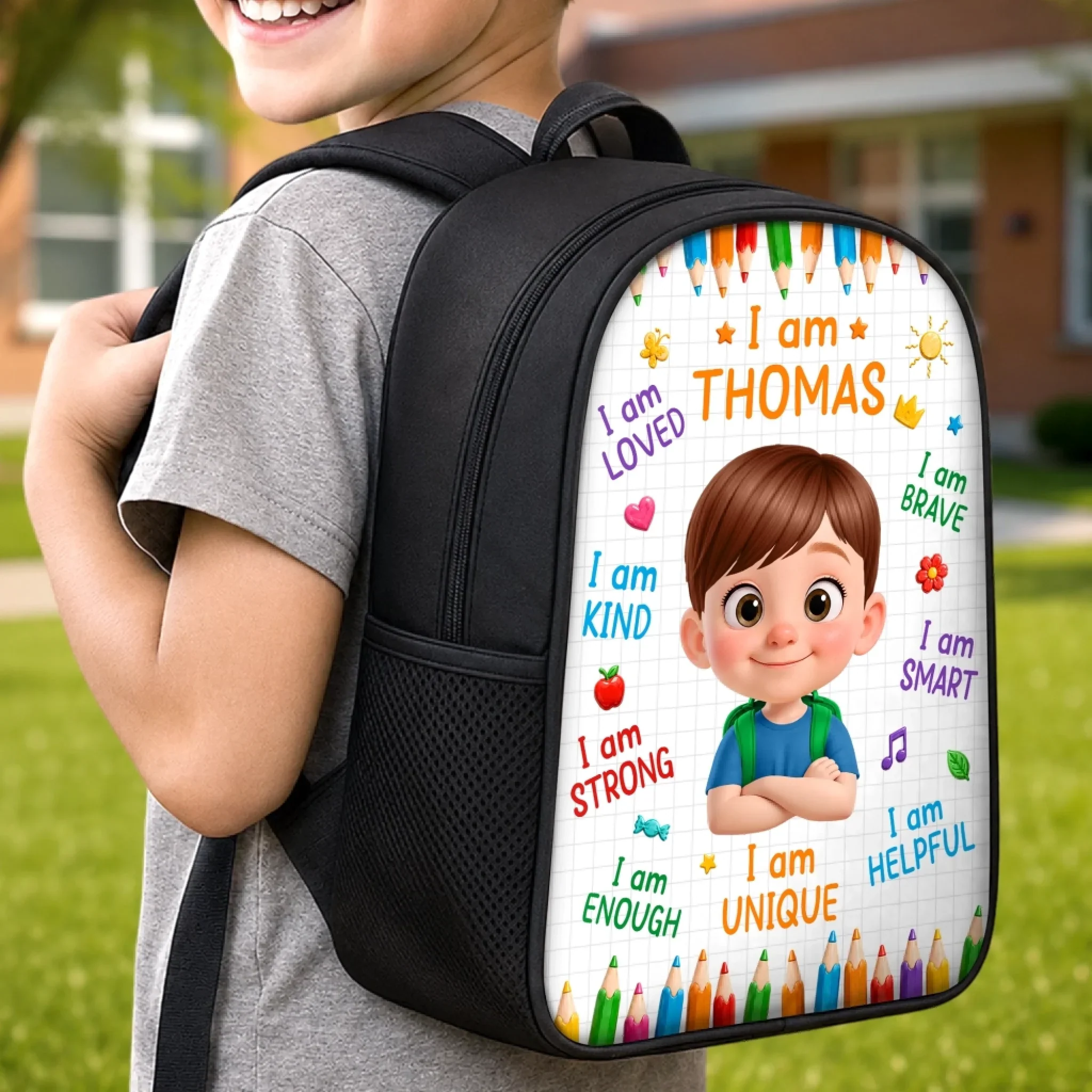 Custom Kids Front Printed Backpack - Personalized Back To School Gifts For Kids - I Am Strong - Image 5