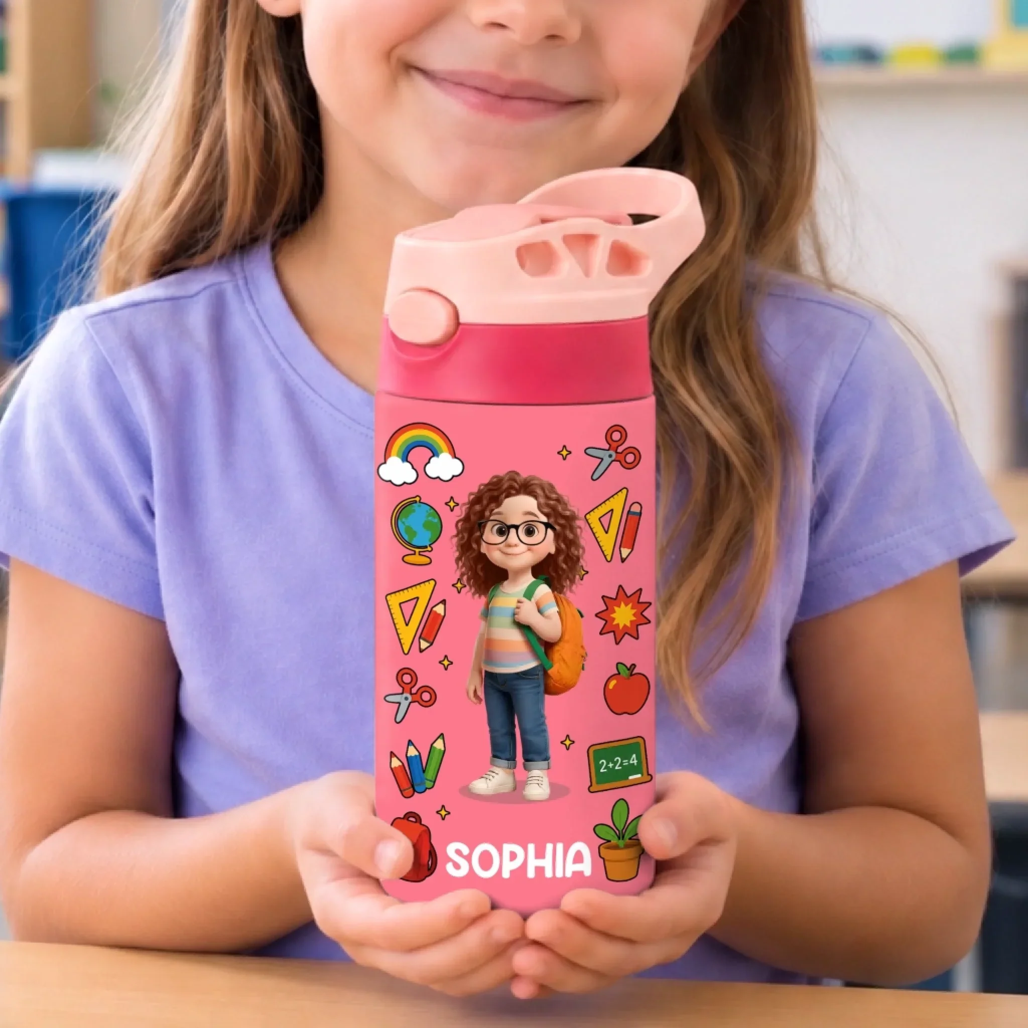 Custom Kids Insulated Water Bottle - Personalized Back To School Gifts For Kids - Happy Mind Happy Heart - Image 4