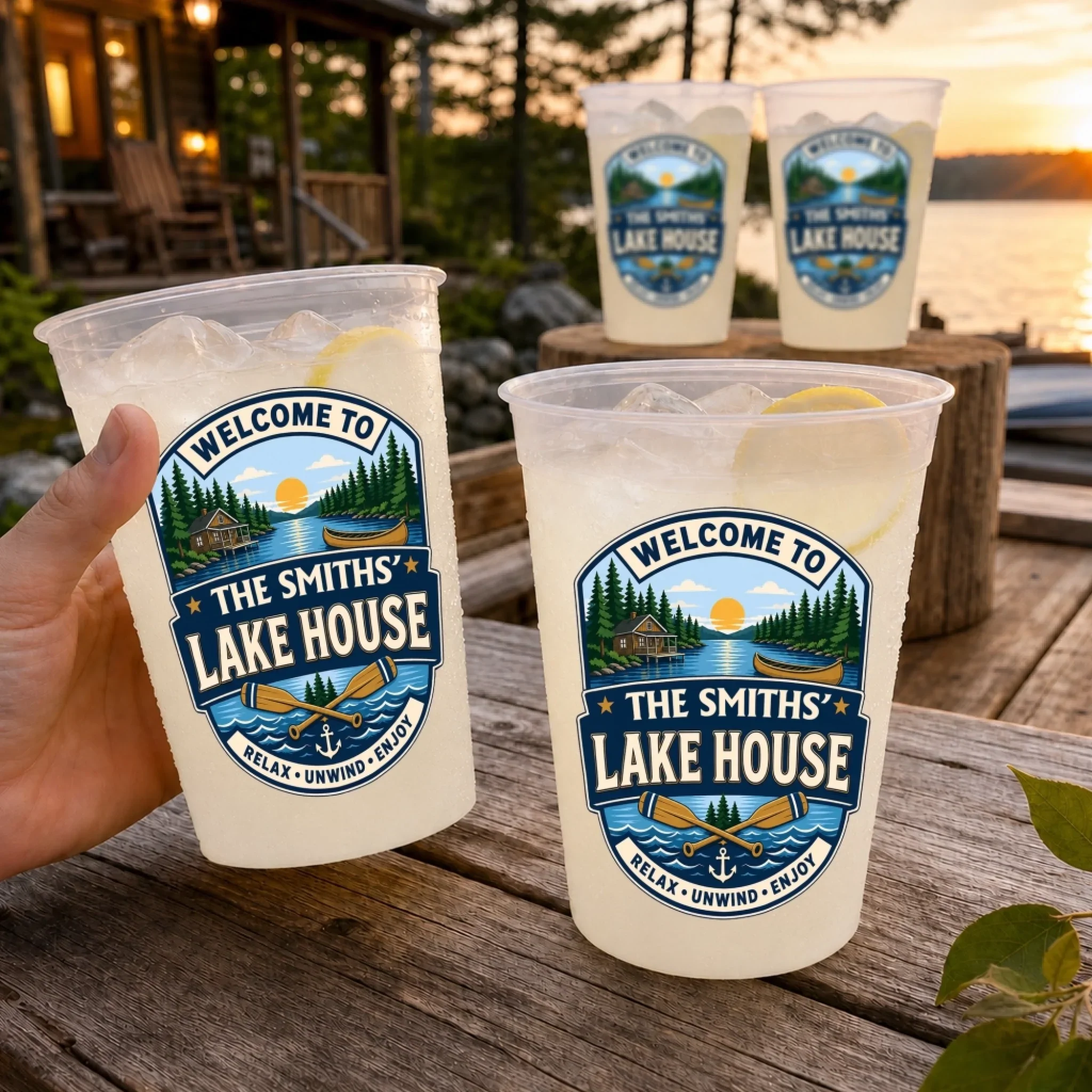 Custom Lake House Party Cups - Personalized Summer Vacation And Travel Gifts For Mom, Dad, Brother, Sister - Life Feels Better Here - Image 4