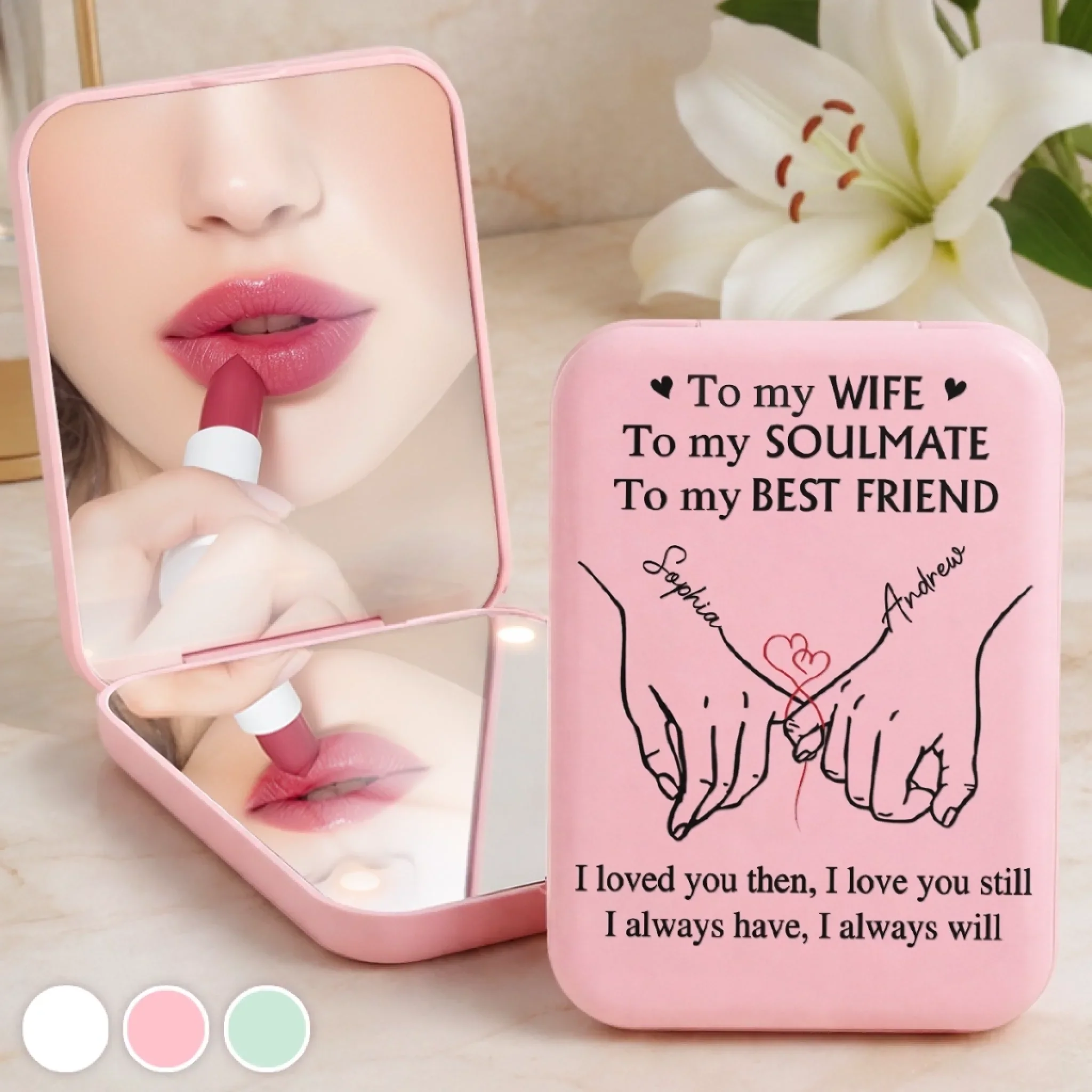 Custom LED Compact Makeup Mirror - Personalized Anniversary Wedding Gifts For Husband And Wife, Him And Her - My Favorite Love Story