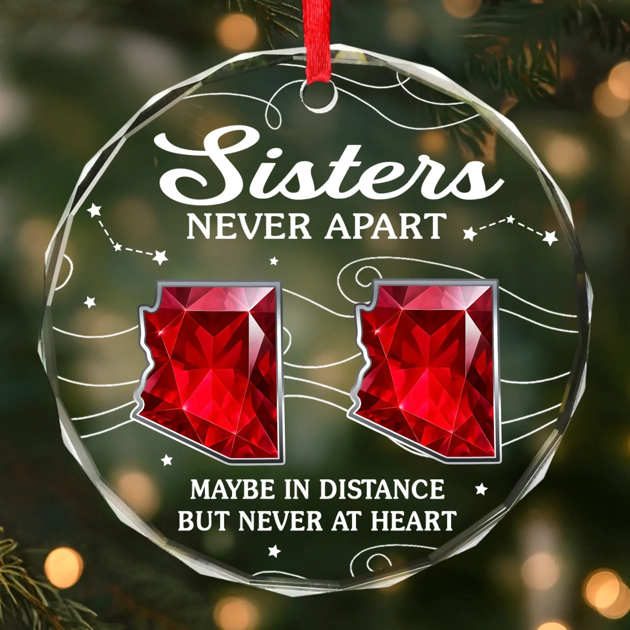 Custom Long Distance Circle Glass Ornament - Personalized Christmas Birthday Gifts For Brother, Sister - Miles Apart Hearts Aligned - Image 2