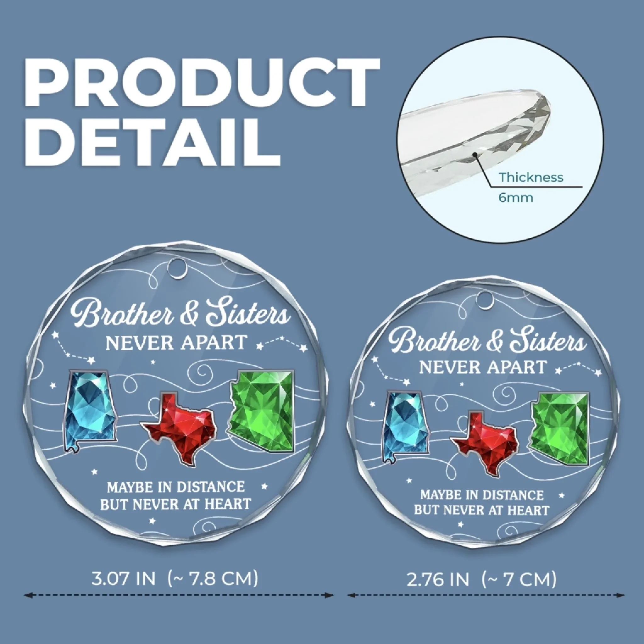Custom Long Distance Circle Glass Ornament - Personalized Christmas Birthday Gifts For Brother, Sister - Miles Apart Hearts Aligned - Image 6