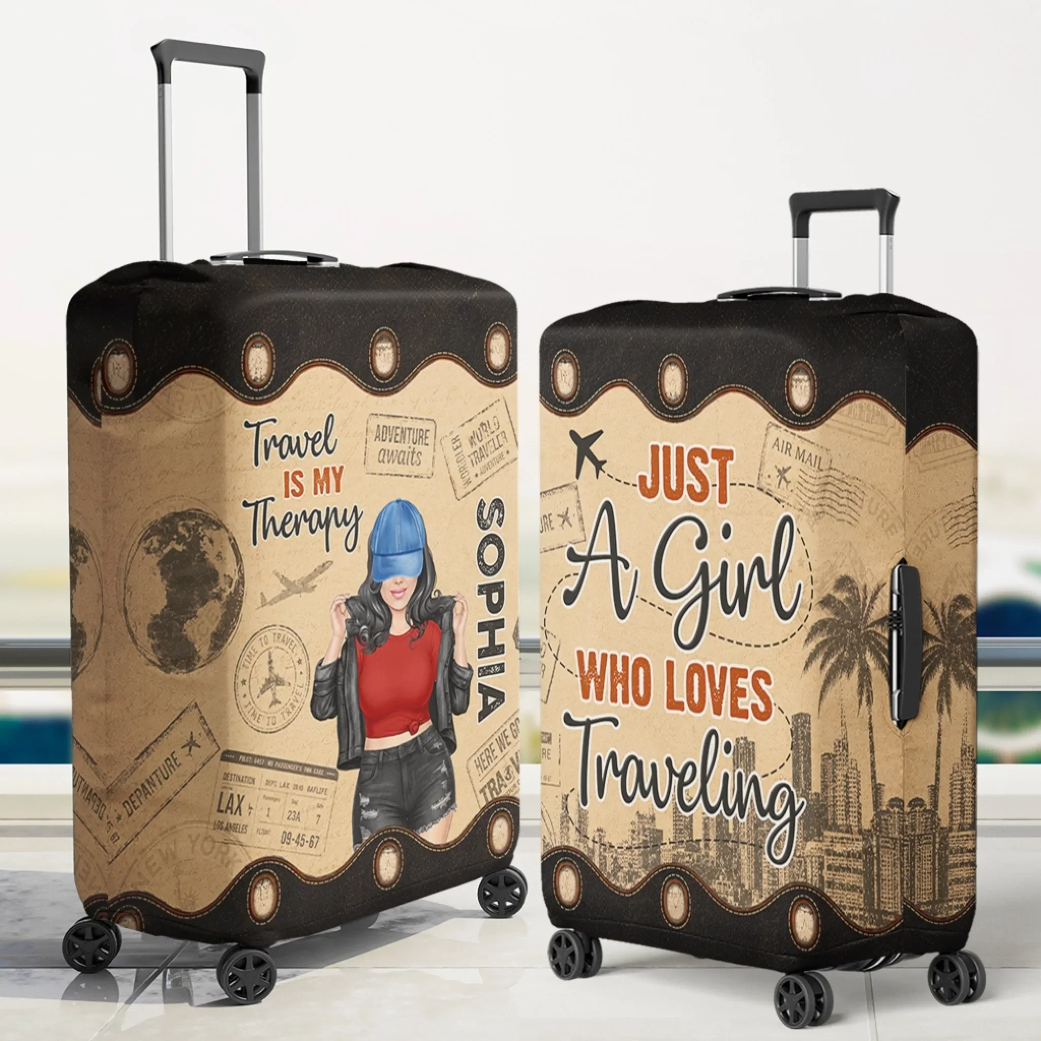 Custom Luggage Cover - Personalized Summer Vacation And Travel Gifts For Women, Besties, Sisters, BFF - Adventure Awaits Everywhere - Image 2