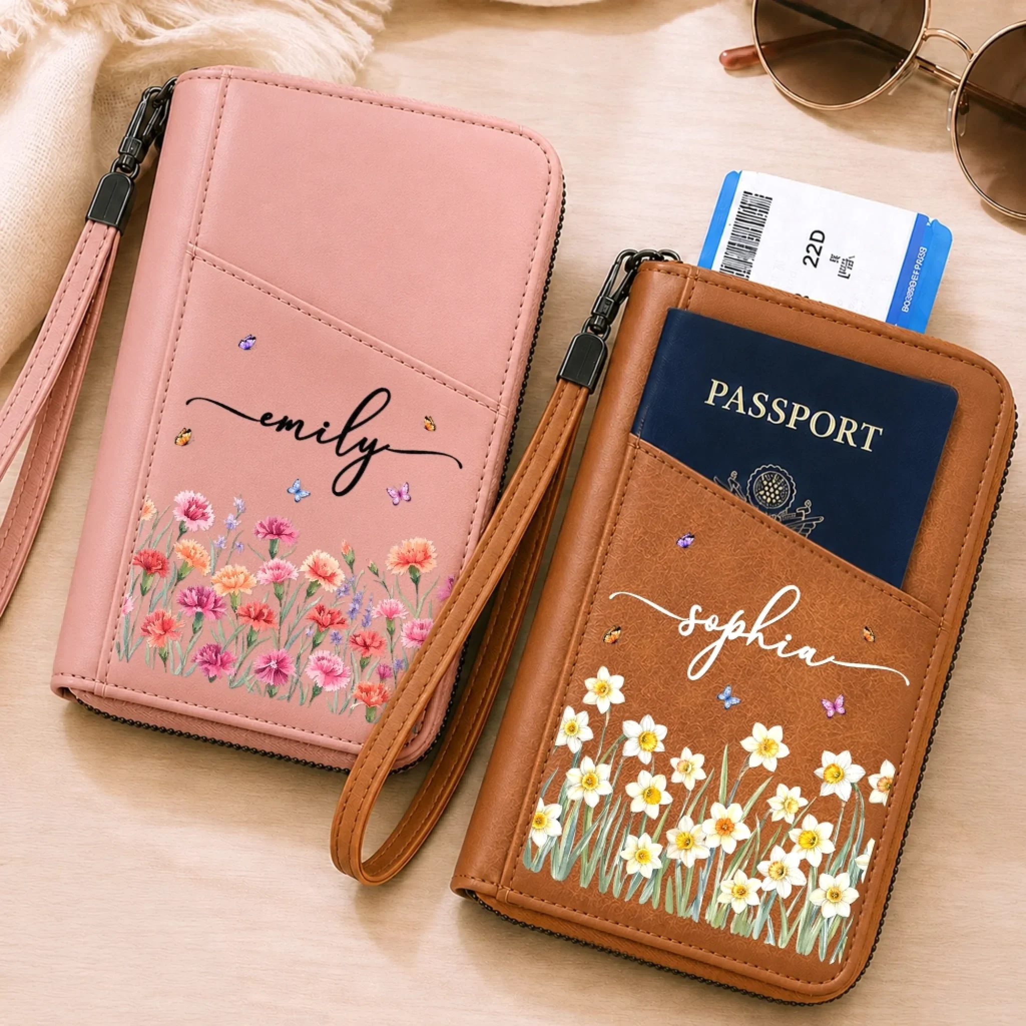 Custom Passport Holder Wallet - Personalized Summer Vacation And Travel Gifts For Wife, Daughter, Besties, Sisters, Granddaughter, Yourself - Wander More Worry Less