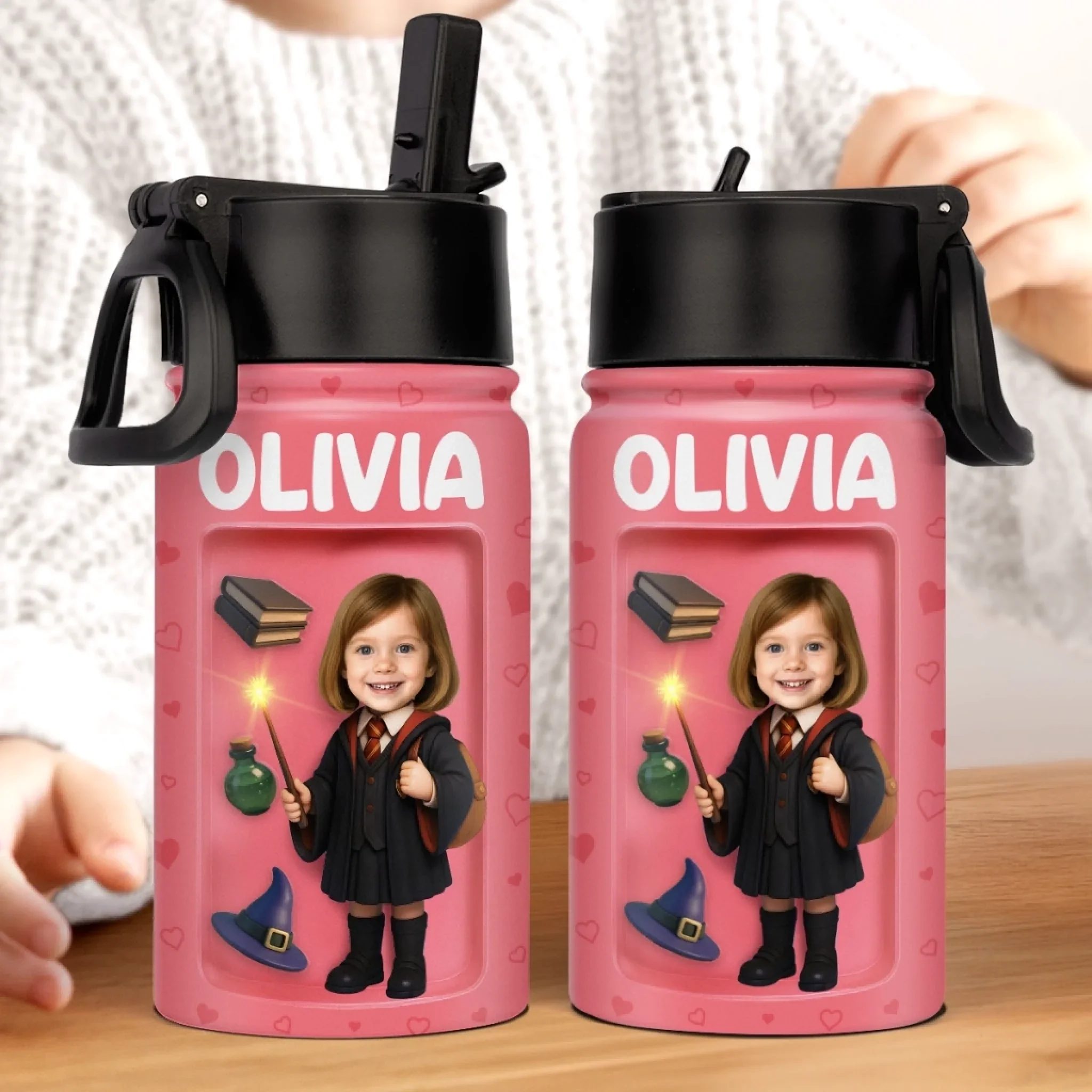 Custom Photo 3D Inflated Effect Printed Kids Water Bottle - Personalized Back To School Gifts For Kids - Ready To Cast Some Spells - Image 4