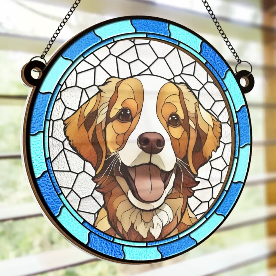 Custom Photo A Heartbeat At My Feet - Memorial Personalized Window Hanging Suncatcher Ornament - Sympathy Gift For Pet Owners, Pet Lovers - Image 6