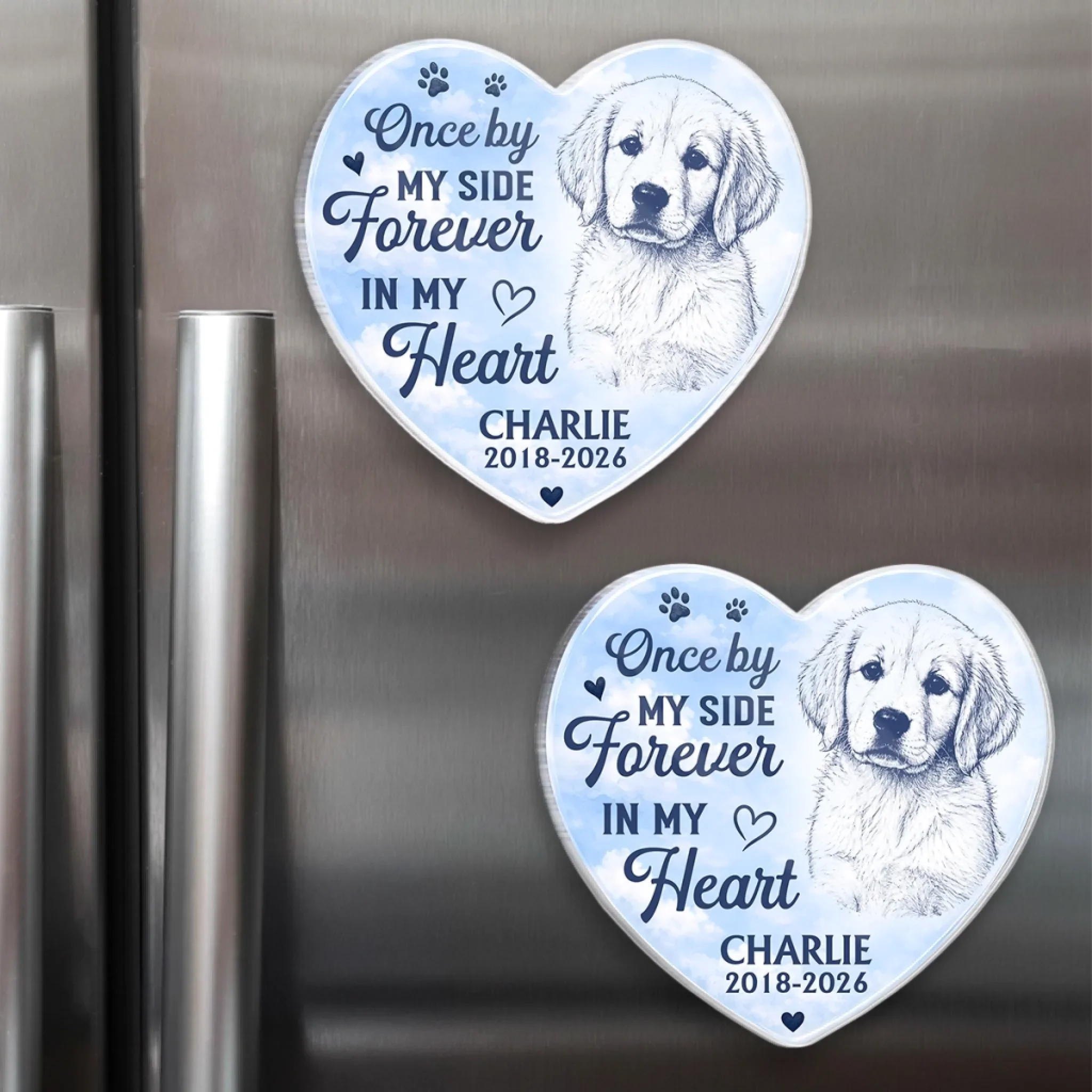 Custom Photo Acrylic Fridge Magnet - Personalized Pet Memorial Sympathy Gifts For Dogs, Cats - You Left Paw Prints On My Heart Forever - Image 2