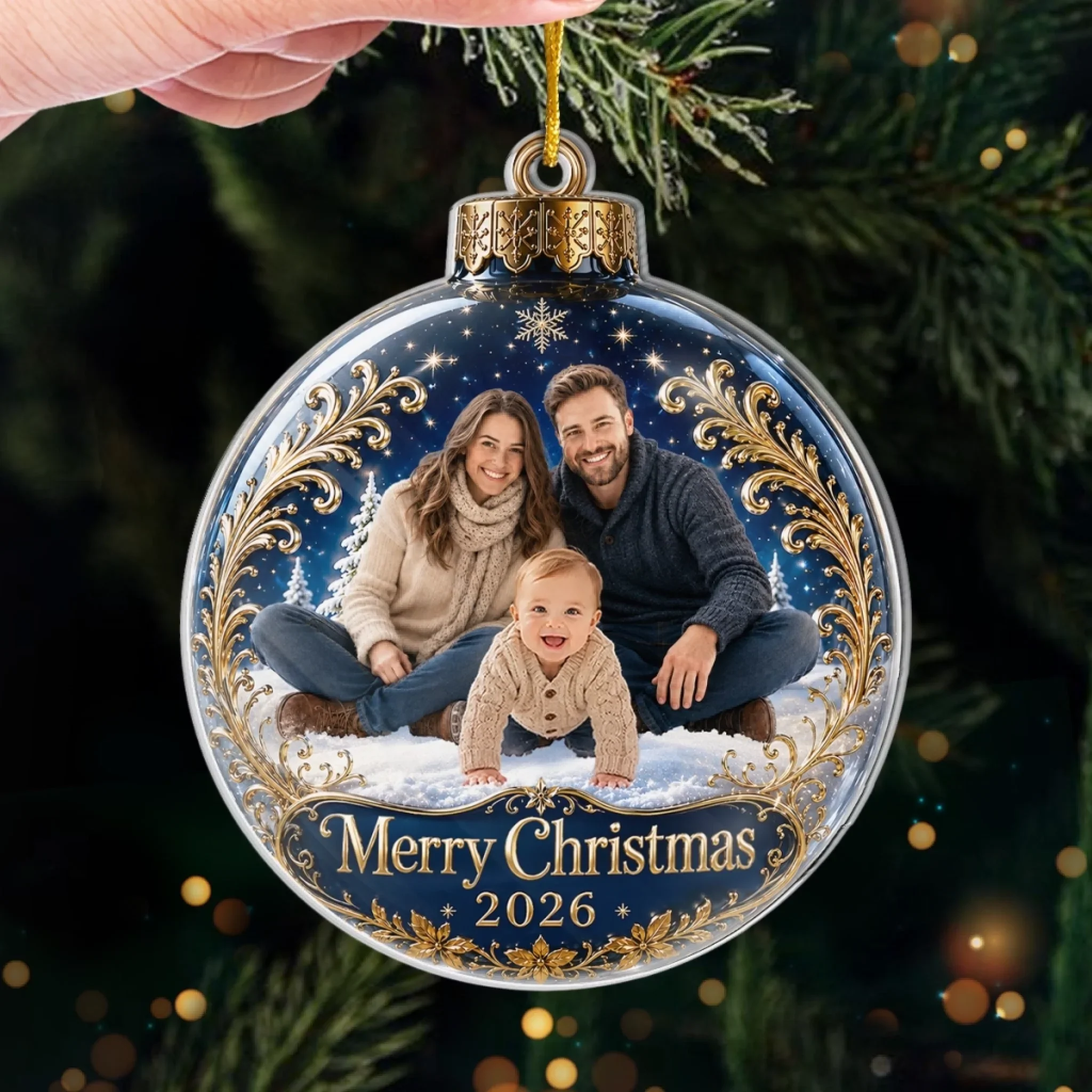 Custom Photo Acrylic Ornament - Personalized Christmas Baby Shower, Gender Reveal Gifts For New Moms, New Dads, New Parents - Blessed With Our Little One - Image 3