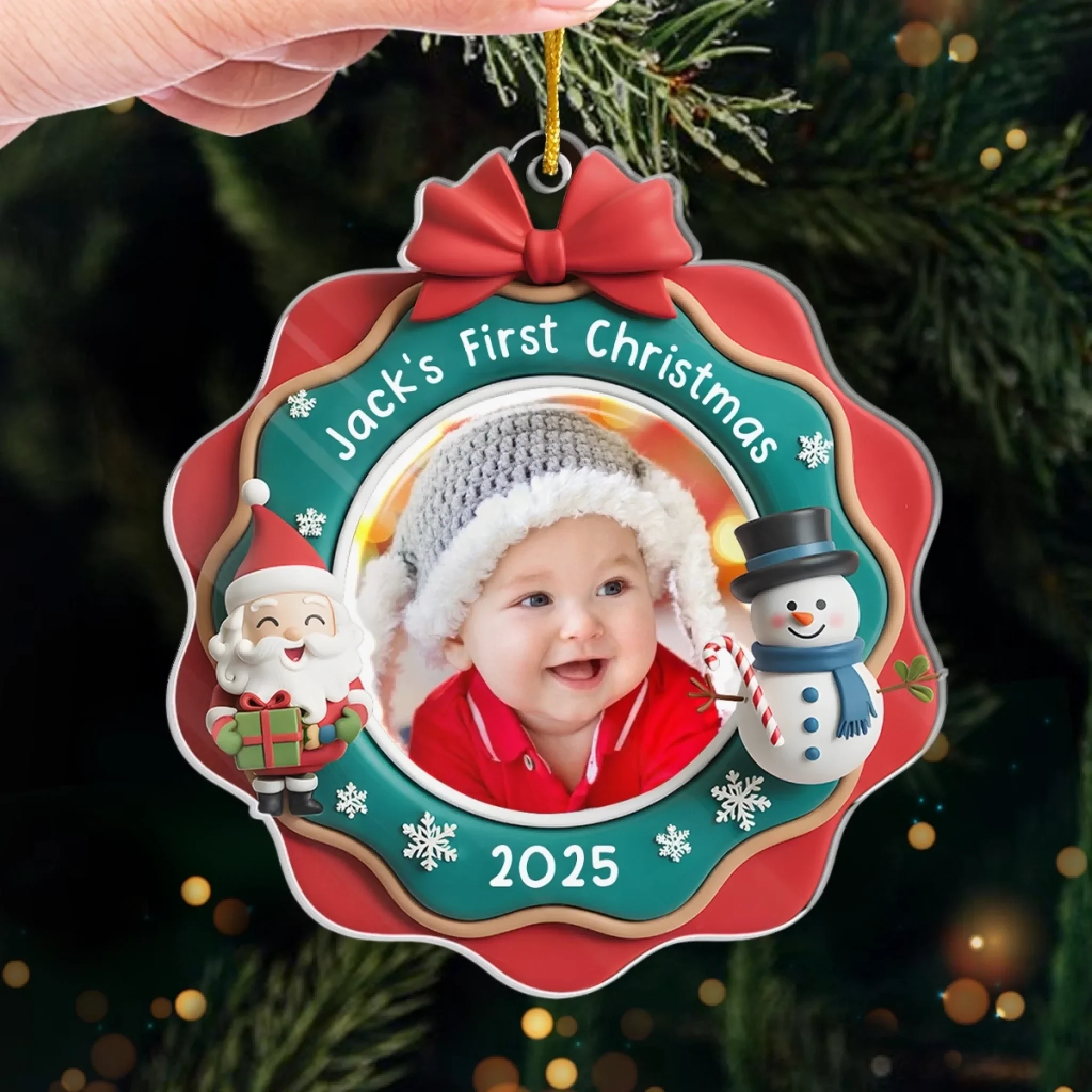 Custom Photo Acrylic Ornament - Personalized Christmas Baby Shower, Gender Reveal Gifts For New Moms, New Dads, New Parents - Jingle All The Way, Baby Style - Image 4