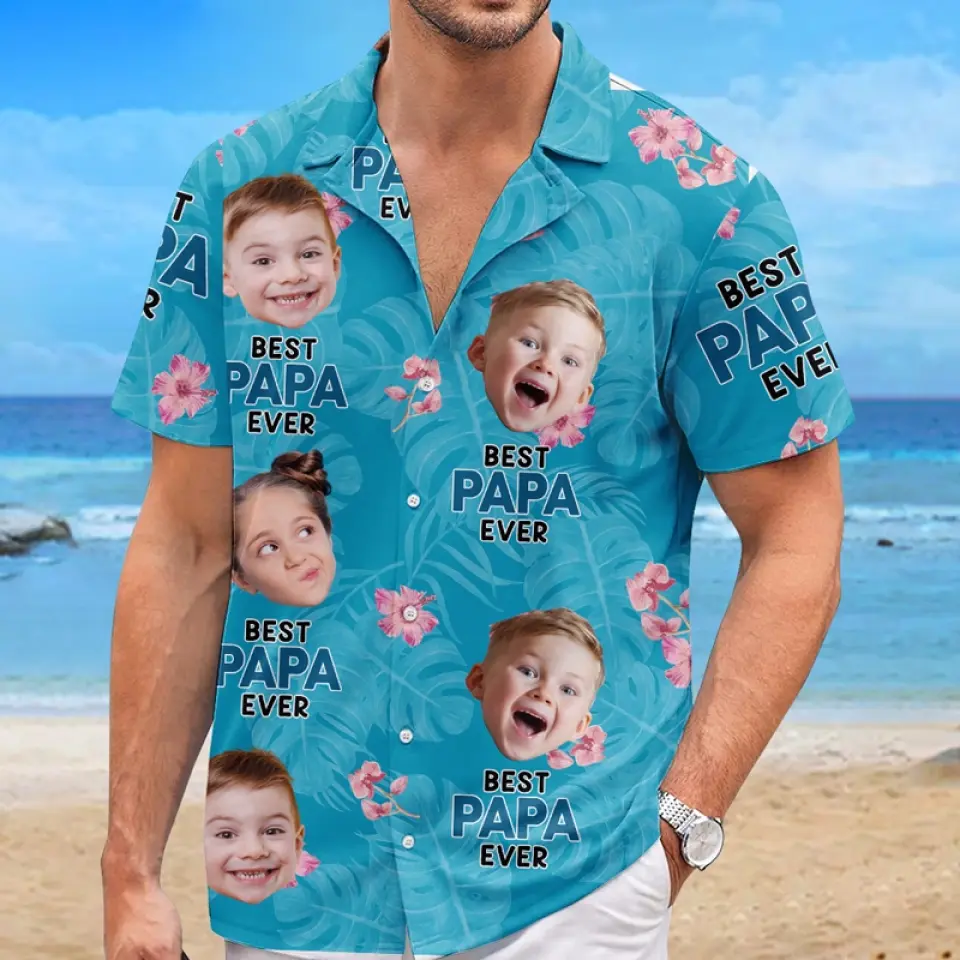 Custom Photo Best Daddy Ever - Family Personalized Custom Unisex Tropical Hawaiian Aloha Shirt - Summer Vacation Gift, Gift For Dad, Grandpa - Image 4