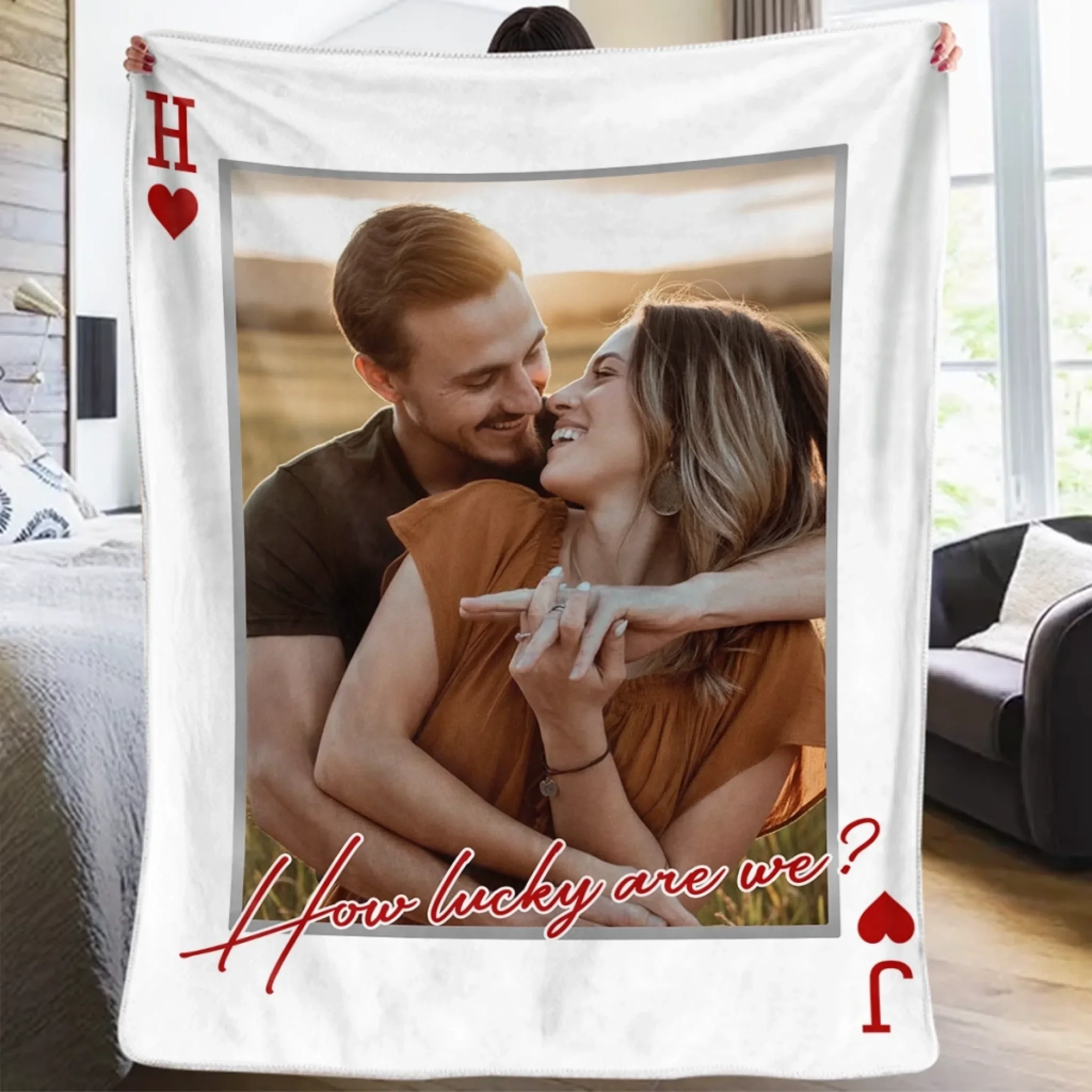 Custom Photo Blanket - Personalized Anniversary Wedding Gifts For Husband And Wife, Him And Her - Lucky Looks Good On Us - Image 5