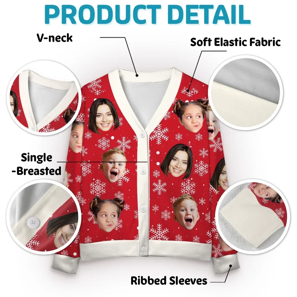 Custom Photo Christmas Is The Season Of Joy - Family Personalized Custom Ugly Christmas Cardigan - Christmas Gift For Family Members - Image 4