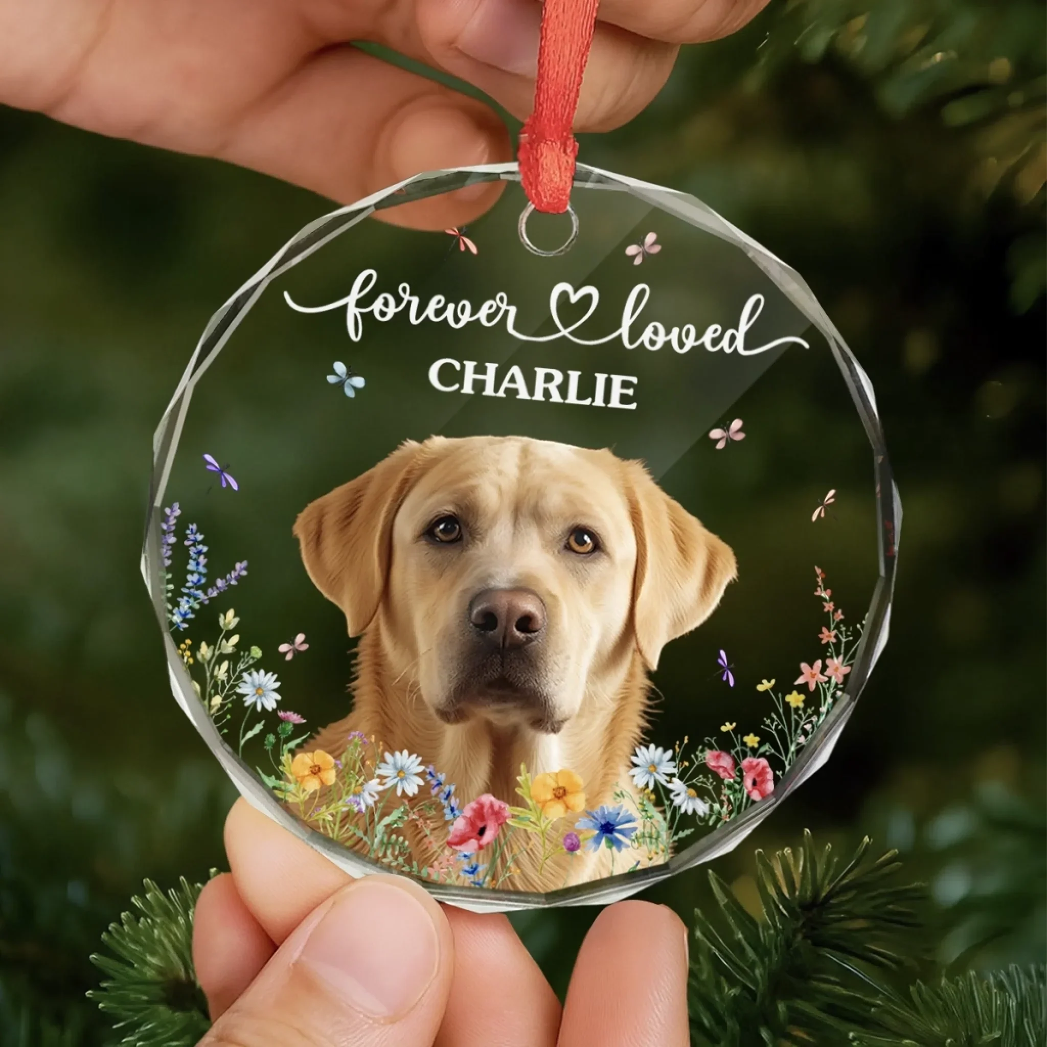 Custom Photo Circle Glass Ornament - Personalized Pet Christmas Memorial Sympathy Gifts For Dogs, Cats - Love That Never Fades - Image 5