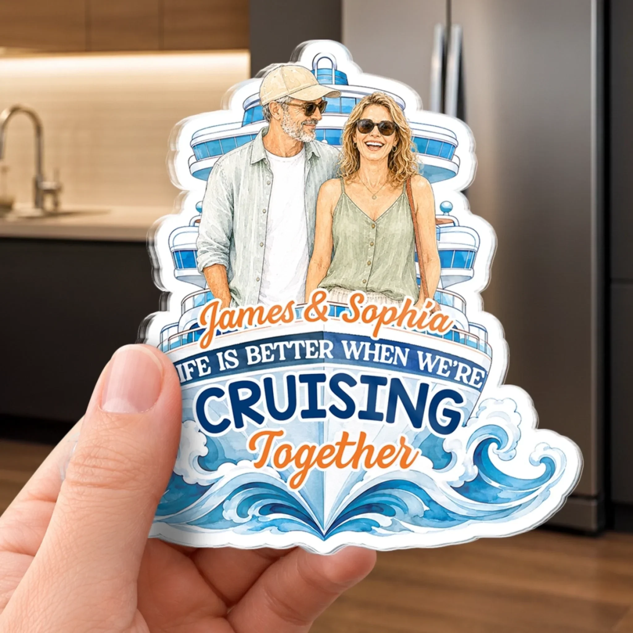 Custom Photo Cruise Ship Door Magnet - Personalized Summer Vacation And Travel Gifts For Mom, Dad, Brother, Sister - Cruising With My Crew - Image 4