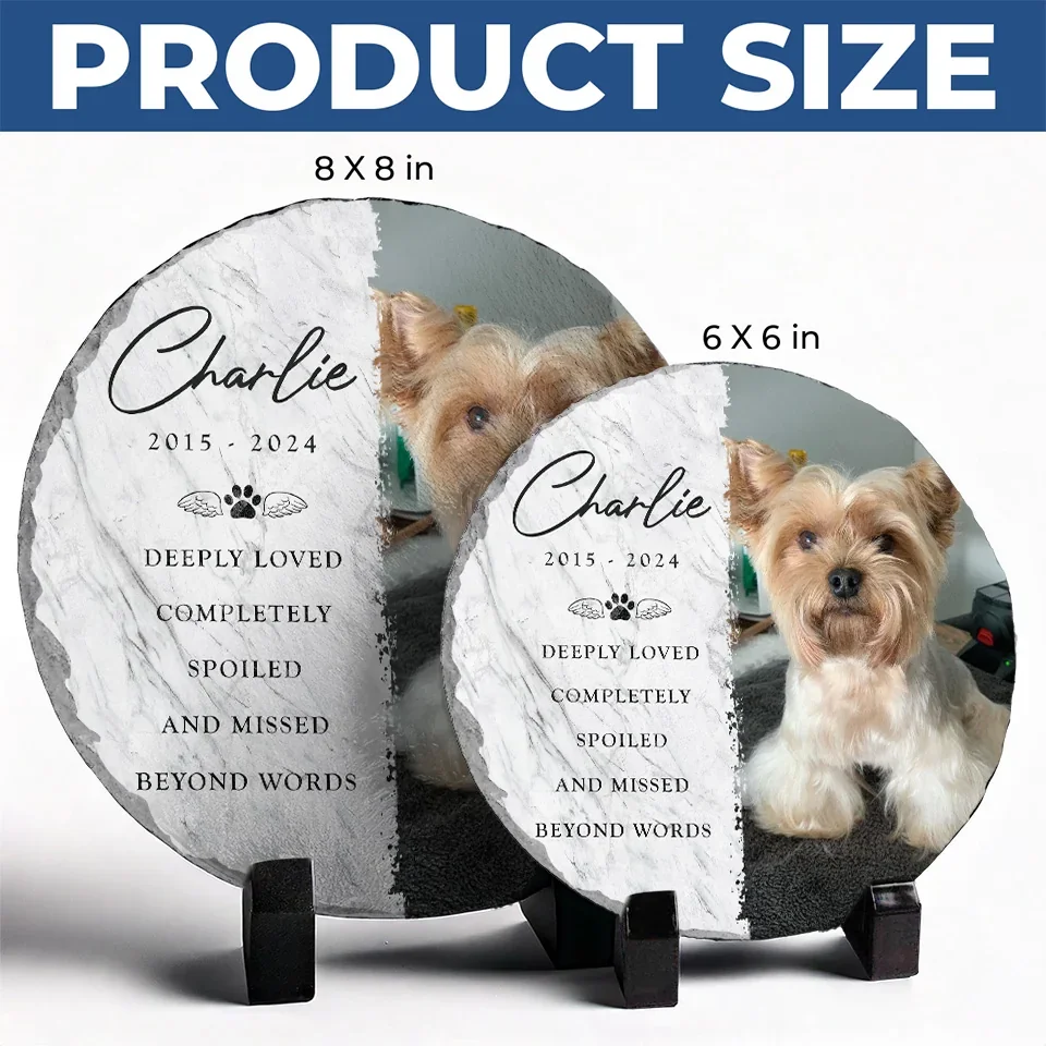 Custom Photo Deeply Loved And Missed Beyond Words - Memorial Personalized Custom Round Shaped Stone With Stand - Sympathy Gift For Pet Owners, Pet Lovers - Image 5