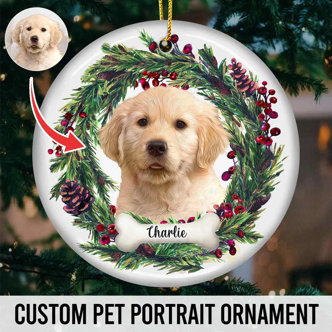Custom Photo Fur Baby Christmas - Dog & Cat Personalized Custom Ornament - Ceramic Round Shaped - Christmas Gift For Pet Owners, Pet Lovers - Image 2