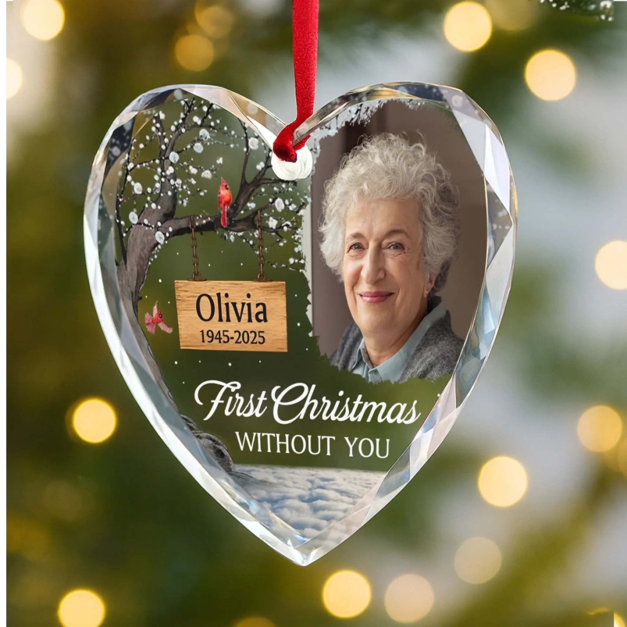 Custom Photo Heart Glass Ornament - Personalized Memorial Sympathy Gifts For Loss Of Mom, Dad - First Christmas Without You - Image 3