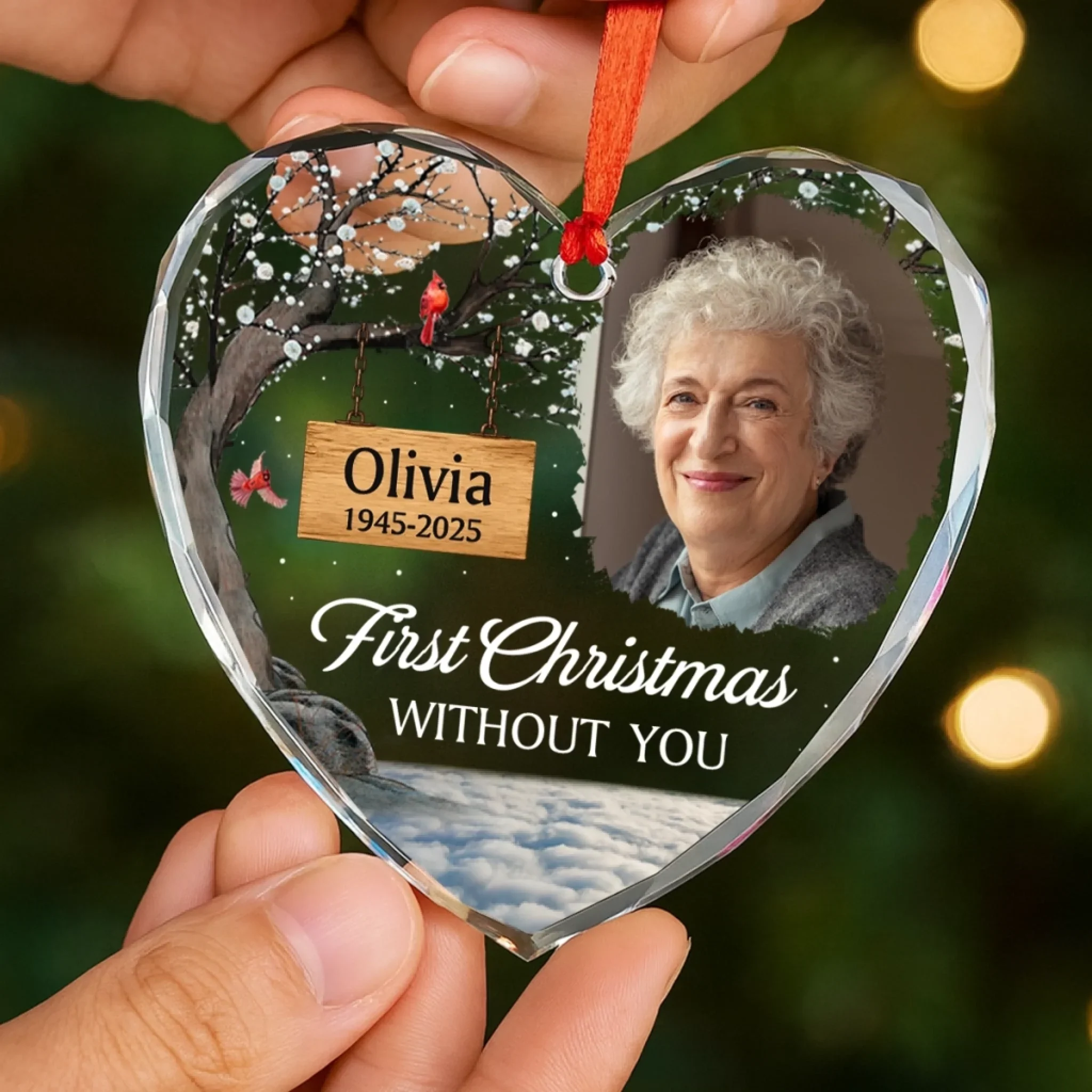 Custom Photo Heart Glass Ornament - Personalized Memorial Sympathy Gifts For Loss Of Mom, Dad - First Christmas Without You - Image 4