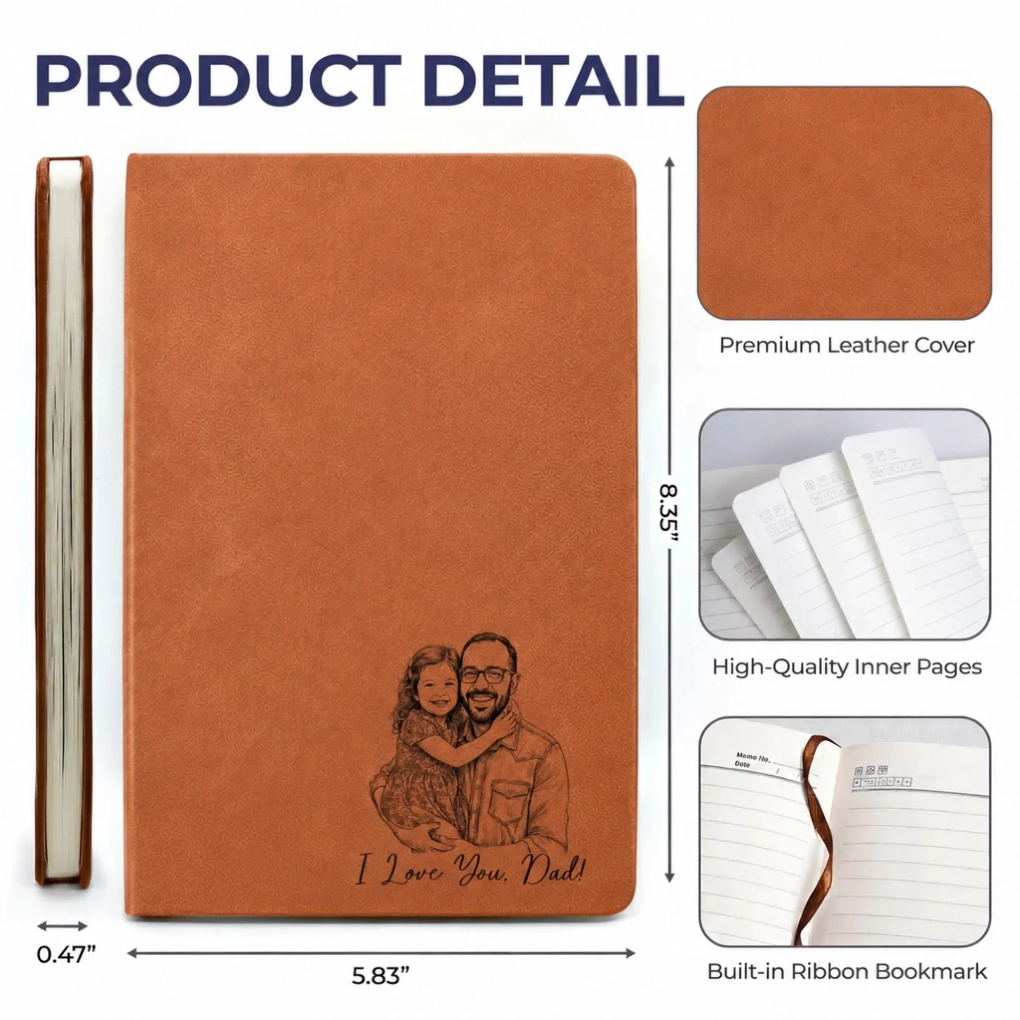 Custom Photo Leather Writing Journal - Personalized Birthday Gifts For Teachers - Dad Makes Every Memory Golden - Image 5