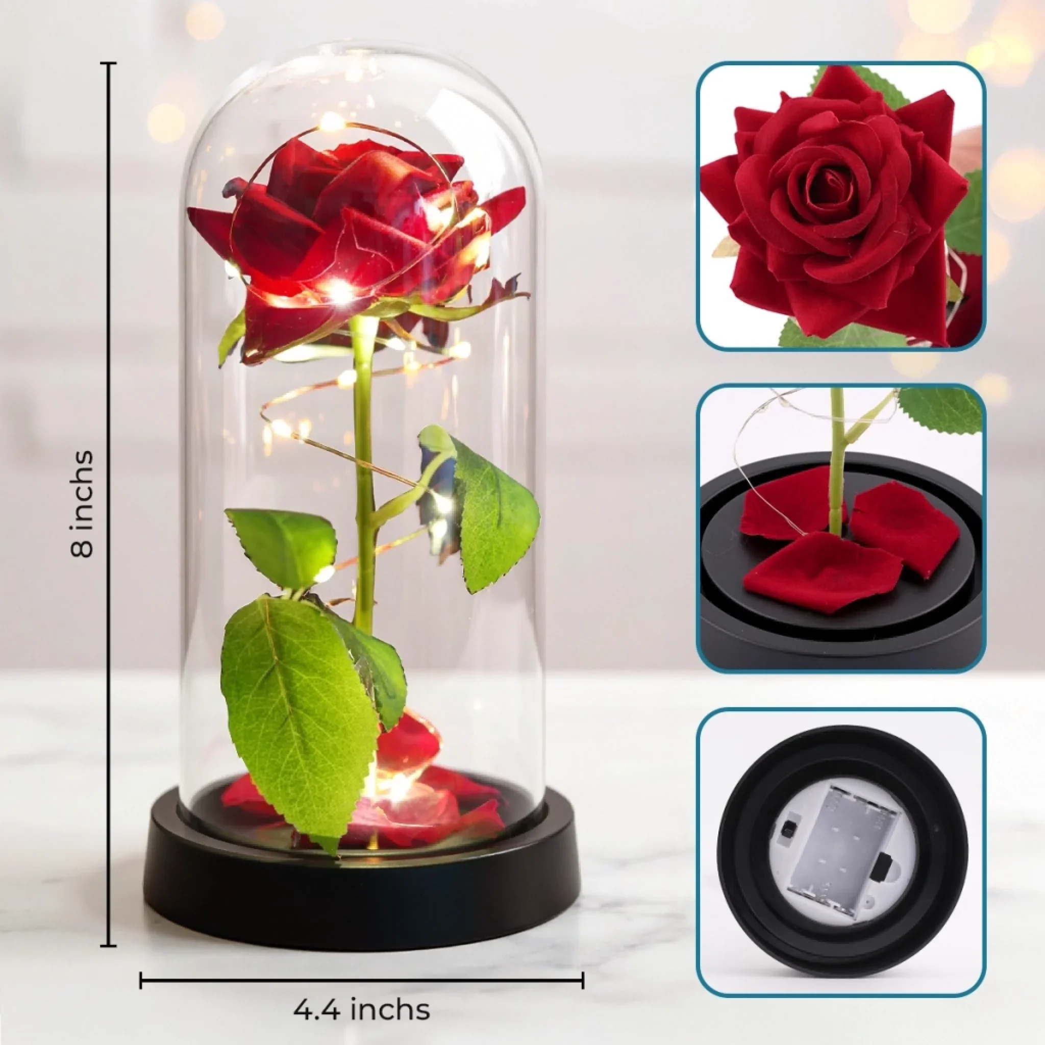 Custom Photo Light Up Eternal Rose In Glass Dome -  Personalized Anniversary Wedding Gifts For Husband And Wife, Him And Her - You Light Up My World - Image 6