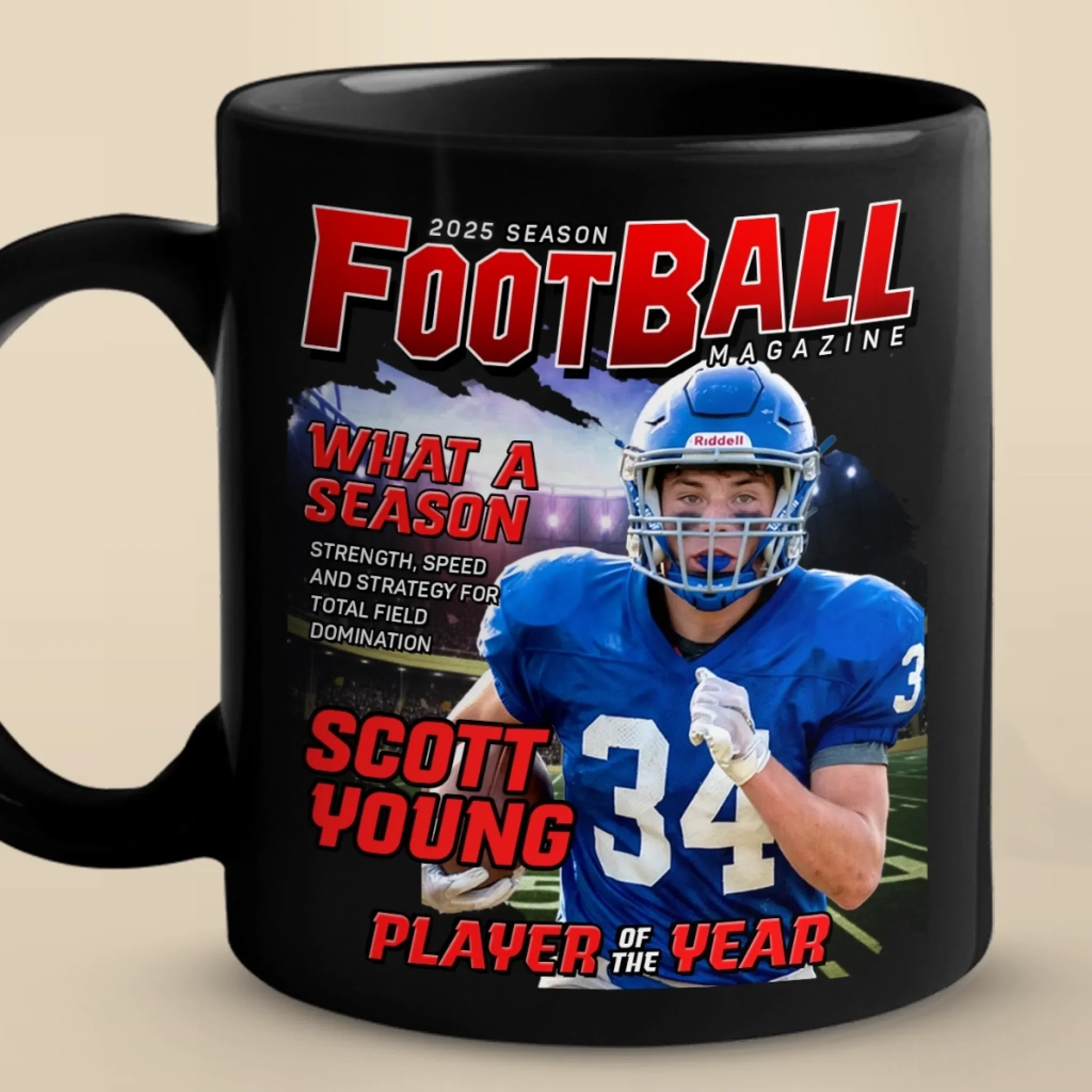 Custom Photo Magazine Black Mug - Personalized Christmas Birthday American Football Gifts For Football Lovers, Sports Fans, Sports Lovers - Game On, Greatness In Motion - Image 3