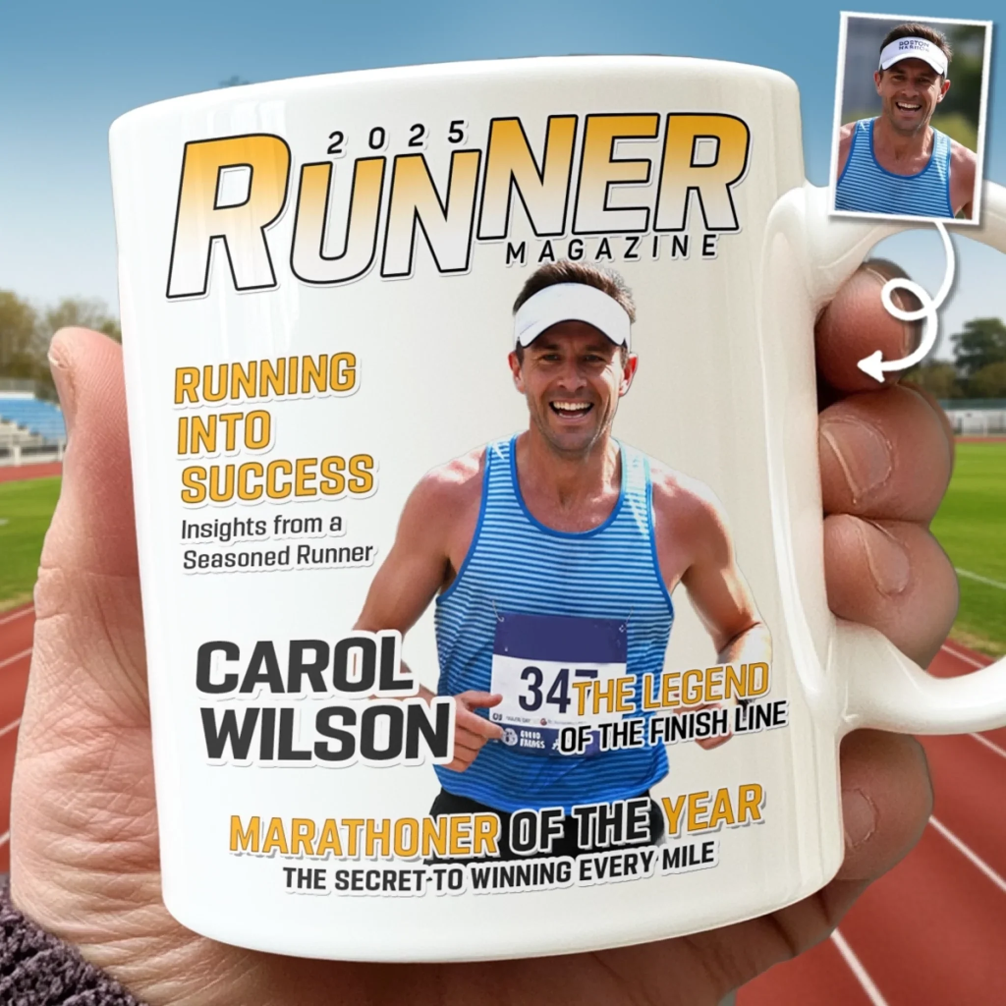 Custom Photo Magazine Mug - Personalized Birthday Running Gifts For Running Lovers, Sports Fans, Sports Lovers - Champions Train Daily