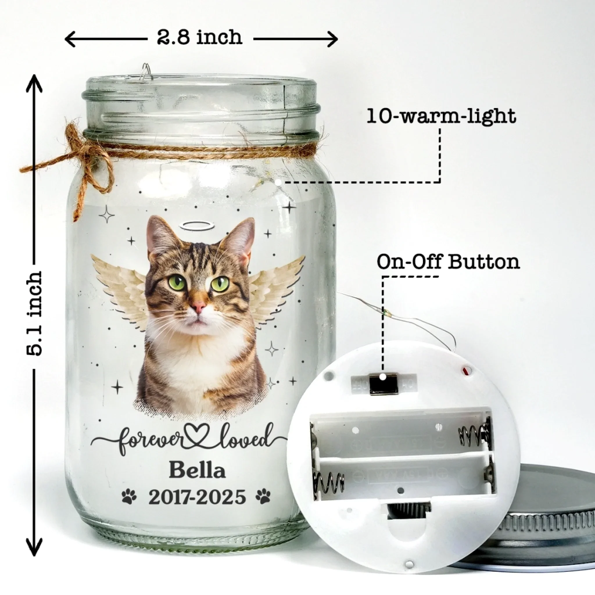 Custom Photo Mason Jar Light - Personalized Pet Christmas Memorial Sympathy Gifts For Dogs, Cats - Love Stays Beyond The Pawprints - Image 4