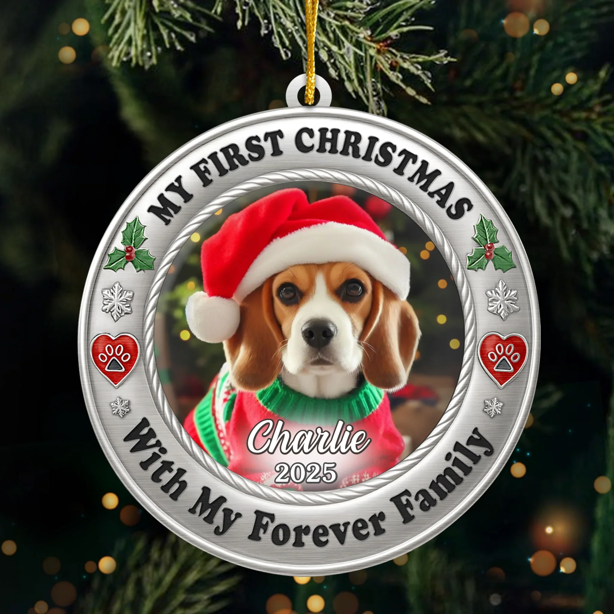 Custom Photo Metal Ornament - Personalized Christmas Birthday Gifts For Dog Cat Lovers, Dog Dad And Mom, Cat Owners - Furever Family - Image 2