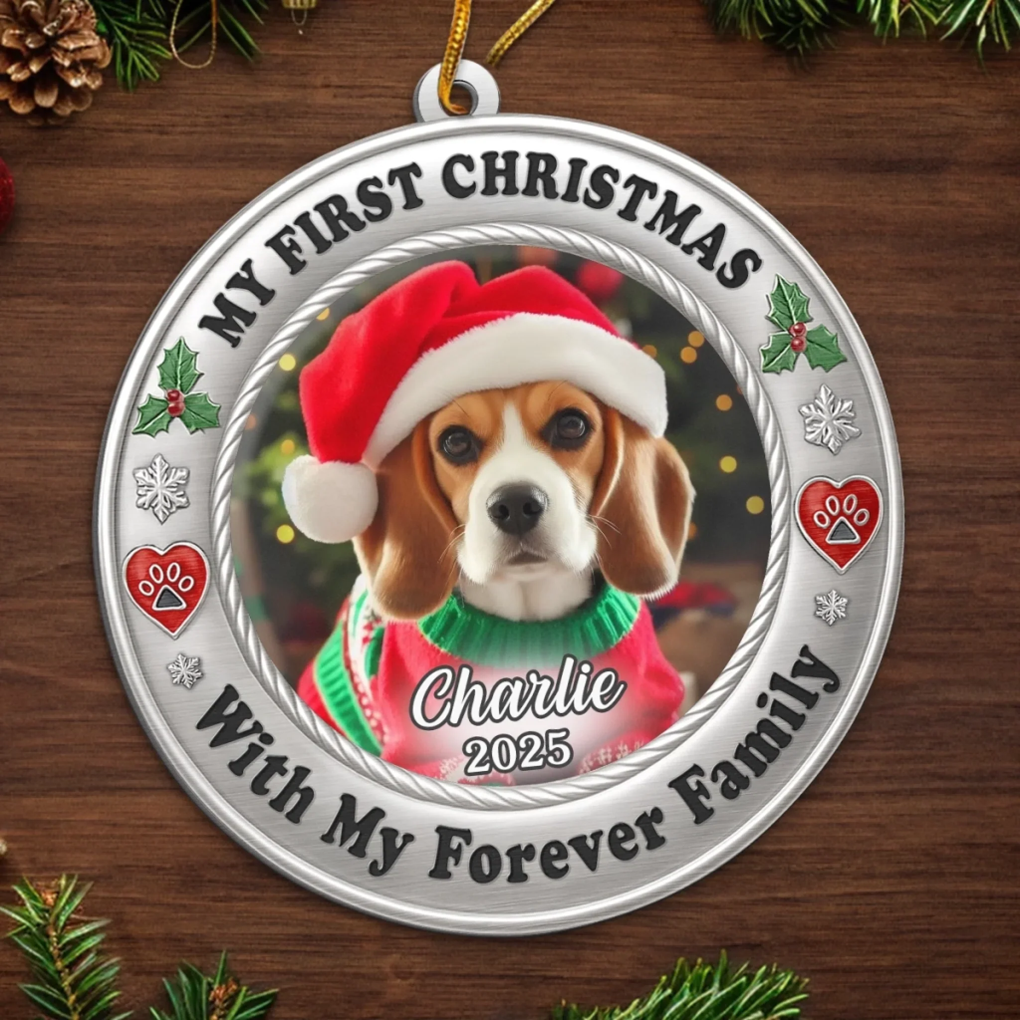 Custom Photo Metal Ornament - Personalized Christmas Birthday Gifts For Dog Cat Lovers, Dog Dad And Mom, Cat Owners - Furever Family - Image 5