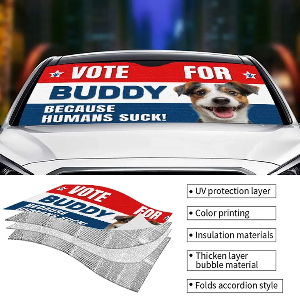 Custom Photo More Treats, Less Squirrels - Dog & Cat Personalized Custom Auto Windshield Sunshade, Car Window Protector - Gift For Pet Owners, Pet Lovers - Image 4