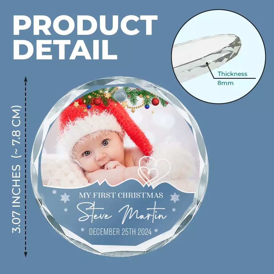 Custom Photo My First Christmas - Family Personalized Custom Circle Glass Ornament - Christmas Gift For Baby Kids, Newborn Baby - Image 4