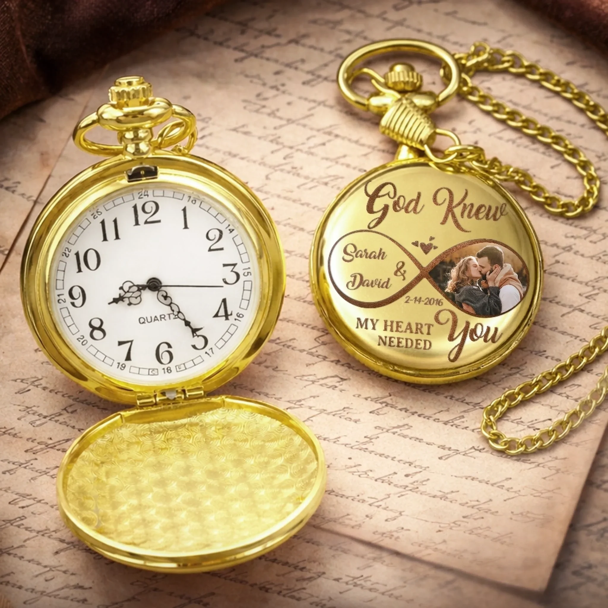 Custom Photo Pocket Watch - Personalized Anniversary Wedding Gifts For Husband And Wife, Him And Her - Us Feels Right Always - Image 3