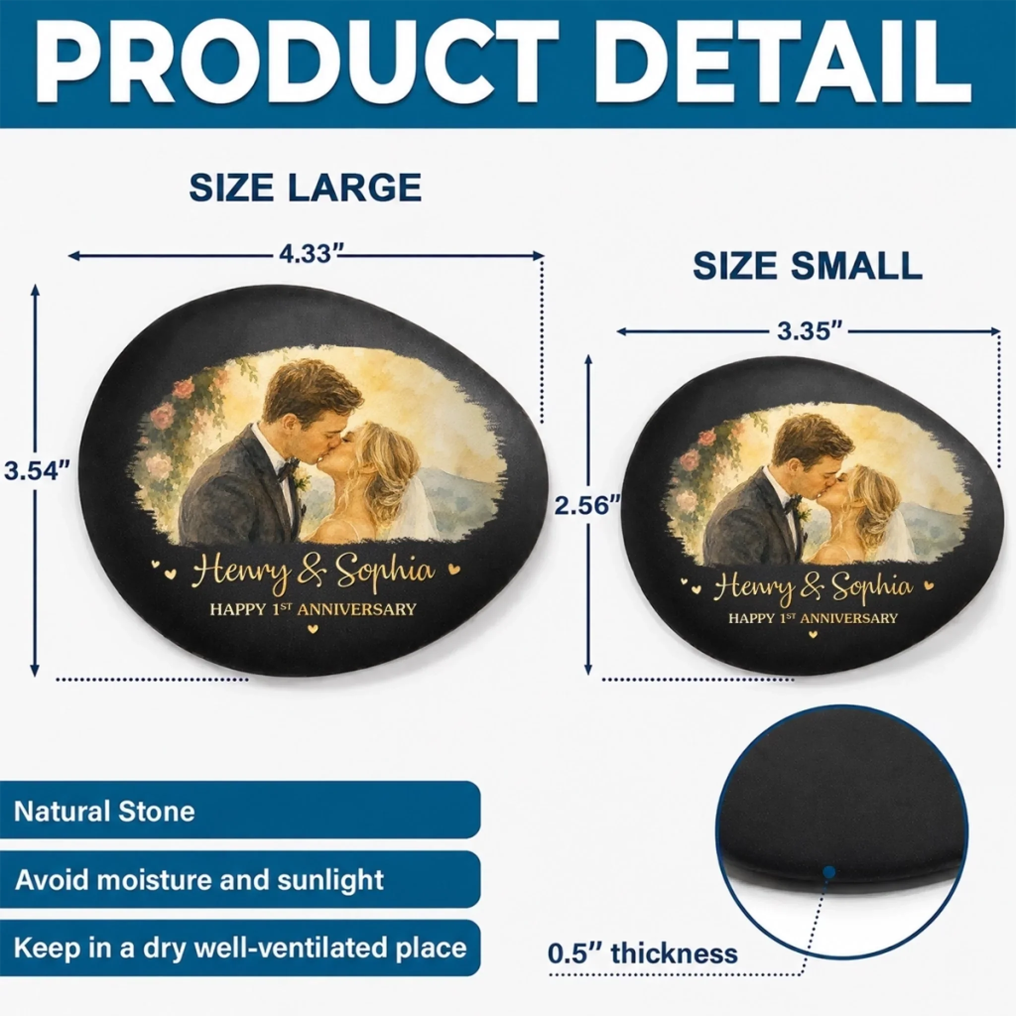 Custom Photo Printed Rock - Personalized Anniversary Wedding Gifts For Husband And Wife, Him And Her - Wedding Kiss, Anniversary Bliss - Image 5