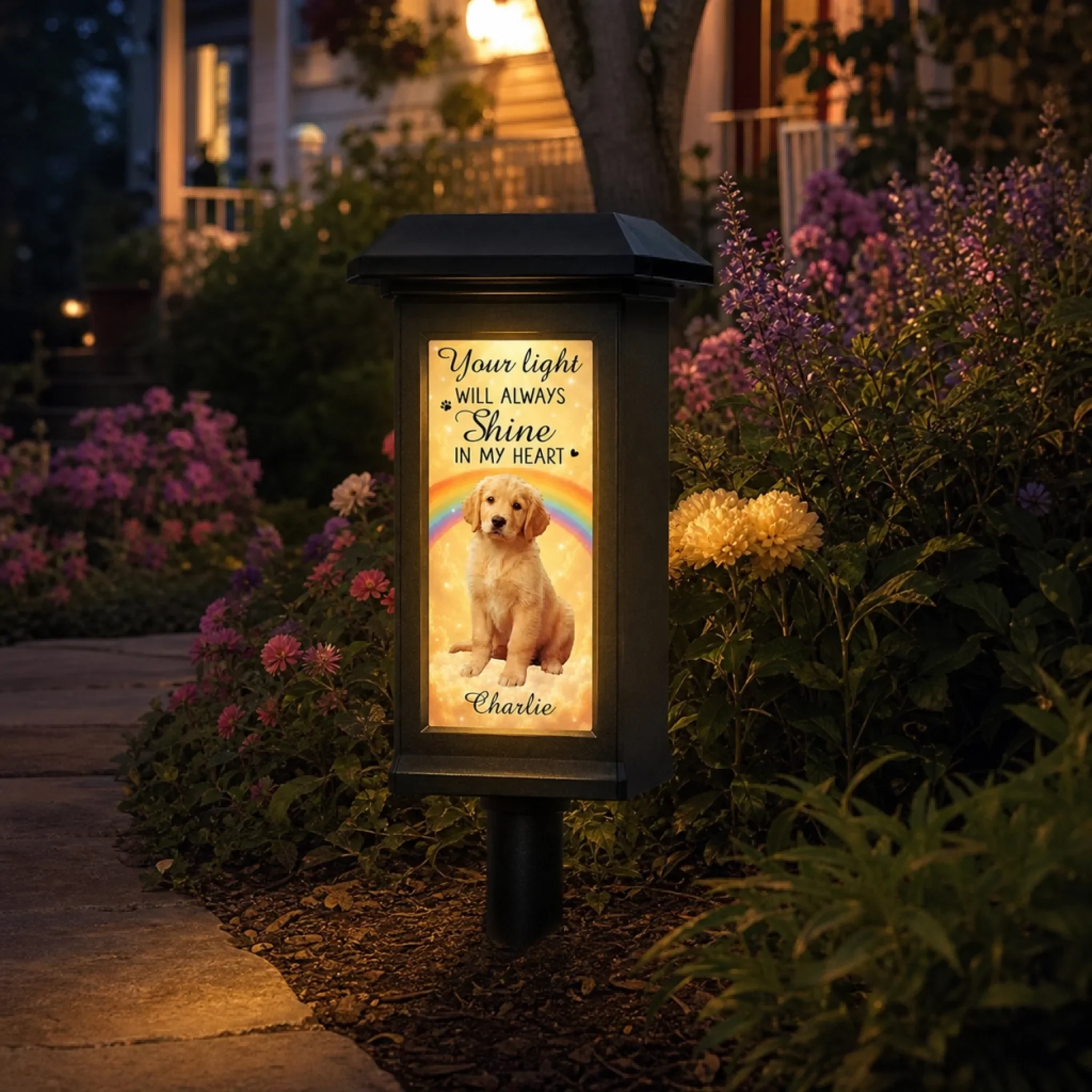 Custom Photo Solar Garden Light - Personalized Pet Memorial Sympathy Gifts For Dogs, Cats - Always Chasing Rainbows - Image 10