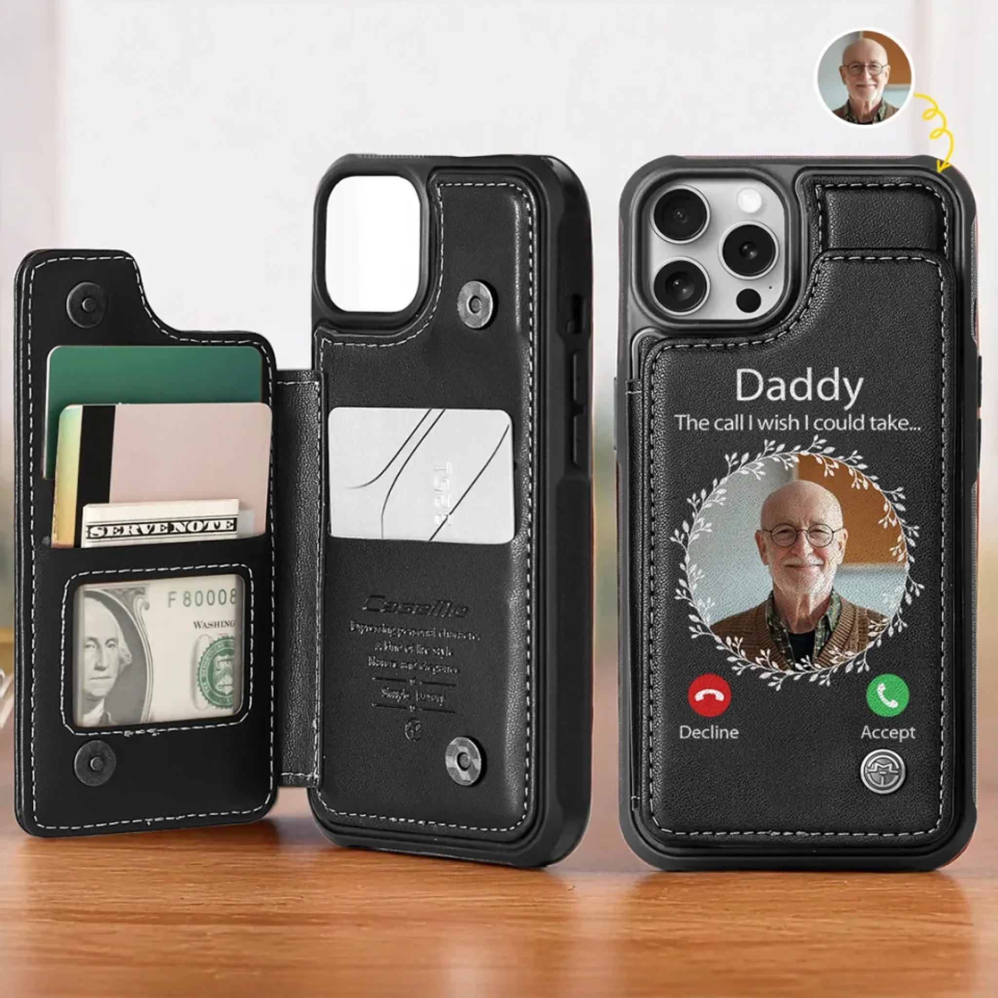 Custom Photo The Call I Wish I Could Take - Memorial Personalized Custom Leather Flip Wallet Phone Case - Sympathy Gift For Family Members